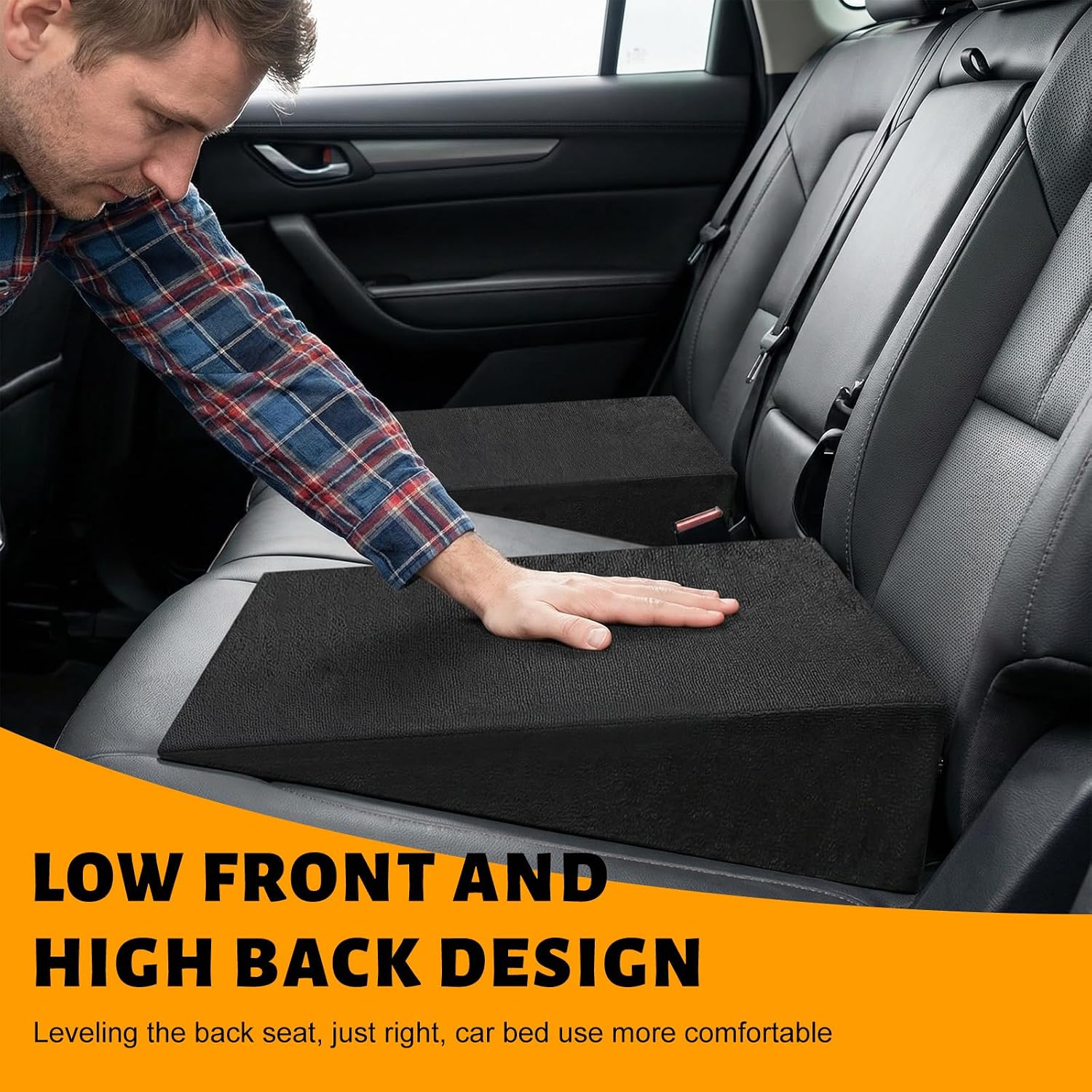 2PCS Auto Seat Wedge Leveling Cushion, Ergonomic Breathable Rear Seat Heightening Pad Wedge Booster, Angled Design Backseat Leveling Mat Pain Relief Cushion for Car Truck SUV