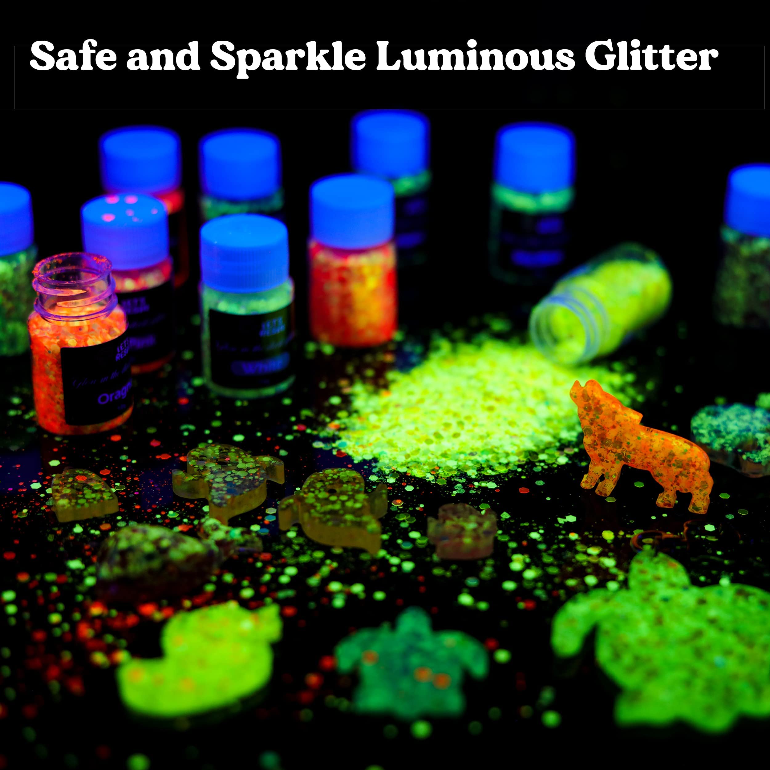 Set 12 Glitter Olografici Fosforescenti Per Arti Creative - Glow In The Dark Per Resina, Slime, Bicchieri E Nail Art - 2