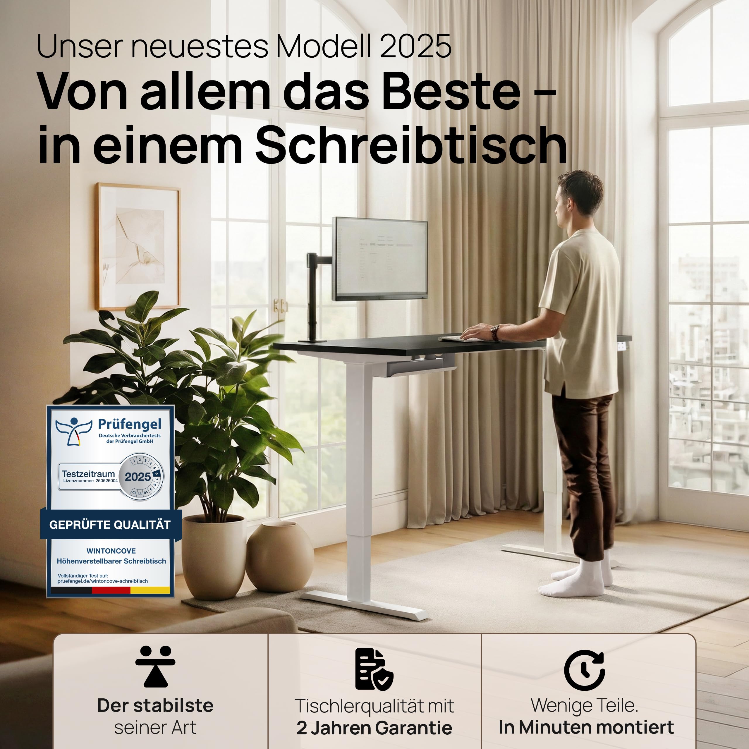 Elektrisch Höhenverstellbarer Schreibtisch 120x60 & 160x80 cm - Flüsterleiser Dual-Motor, Anti-Kollision, Memory-Funktion, Kabelmanagement inklusive