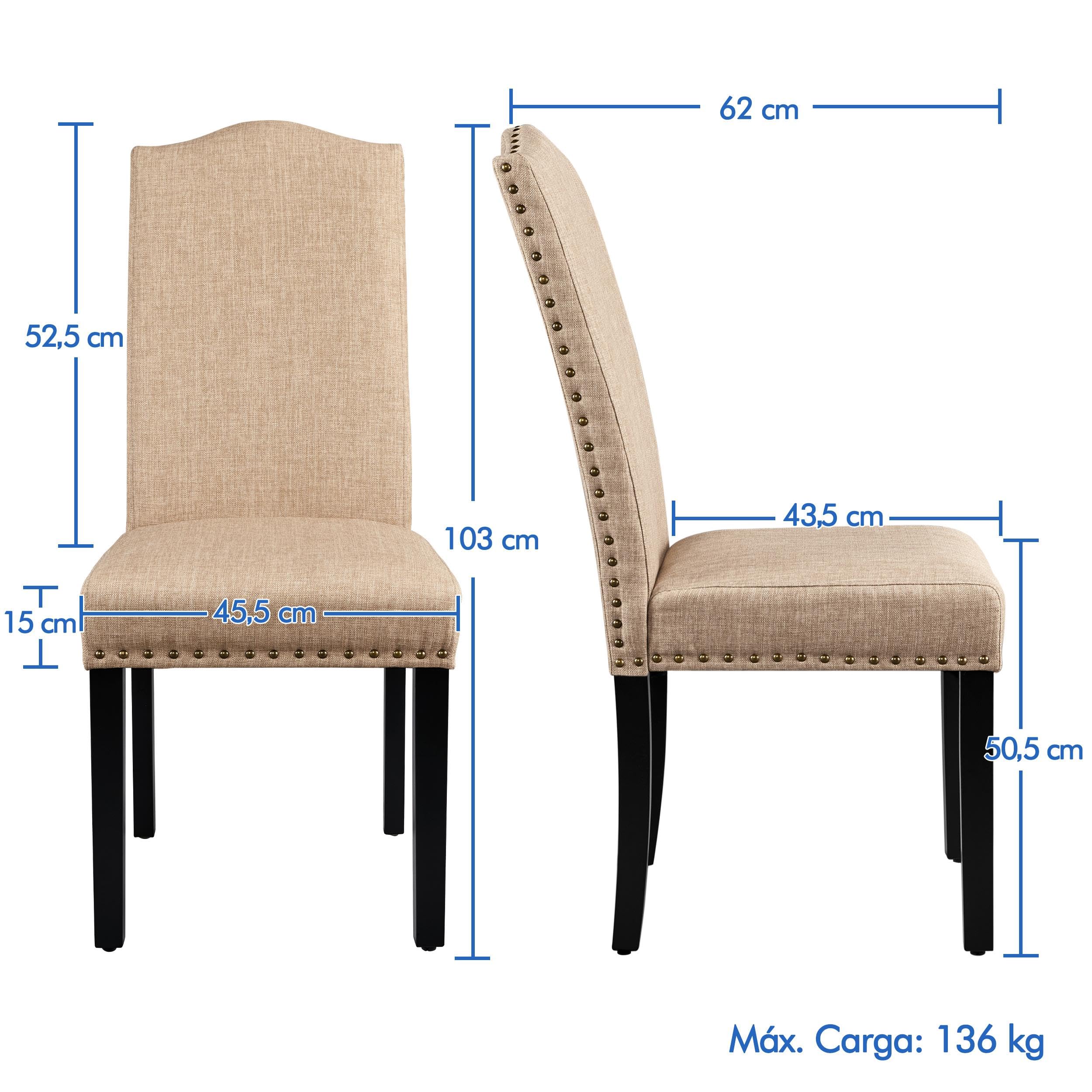 Yaheetech 4pcs Sillas de Comedor Tapizadas en Tela Silla con Respaldo Khaki | Silla para Comedor con Respaldo, Silla Tapizada de Tela, Pata Madera, Pack de Sillas para Restaurante, Sillon