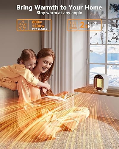 Miniatura 5 de QQT Calentador de espacio eléctrico, calentadores de espacio portátiles de bajo consumo para uso en interiores, ventilador portátil de dos