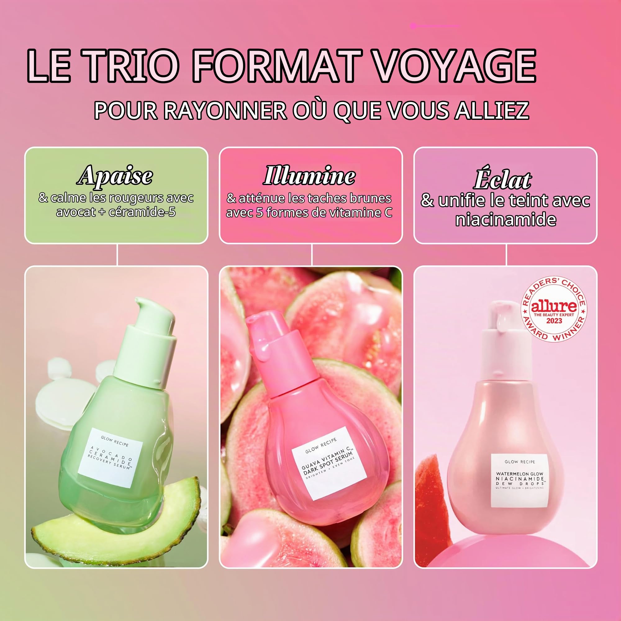 Coffret cadeau de soins de la peau pour fête avec sérum visage Niacinamide Dewdrop Sérum visage avec céramides d'avocat et sérum pour taches de goyave foncée
