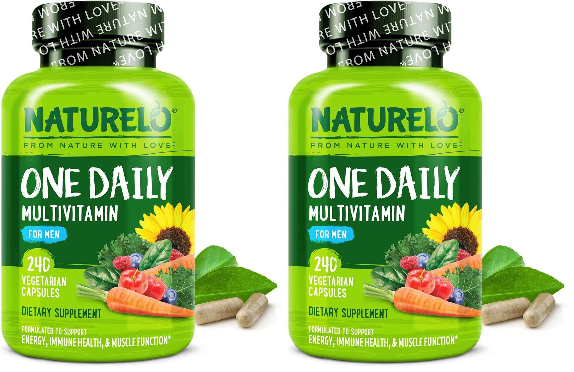 NATURELO Mens Multivitamins - One Daily Multivitamin for Men with Vitamins, Minerals & Organic Whole Foods, Boost Energy & Health, Non-GMO, 240 Vegetarian Capsules (Pack of 2) Unflavored 240 Count (Pack of 2)