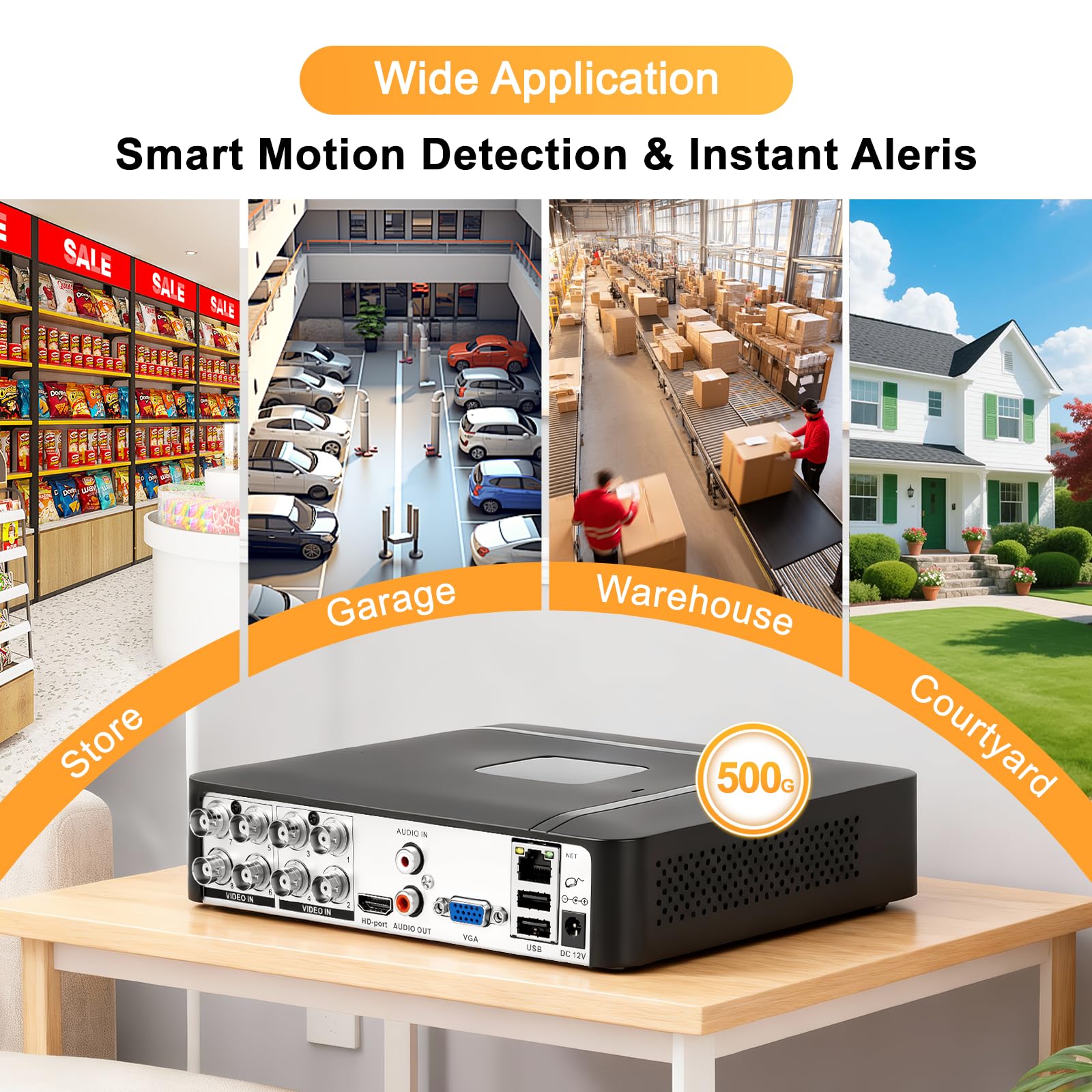 DVR de vigilancia CCTV de 8 canales con 500G HDD, 4 canales 5MP H.265+ DVR sistemas de cámara grabadora de vídeo para cámaras analógicas/XVI/CVBS/AHD/TVI/IP, DVR para cámara de seguridad hogar
