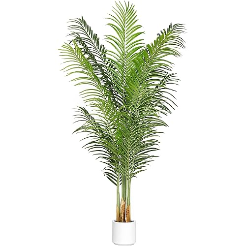 Artificial Palm Tree 6Ft Faux Silk Green Realistic Decorative Tall Fake Potted Plants Artificial for Bedroom Living room Office Home Decor Indoor Outdoor