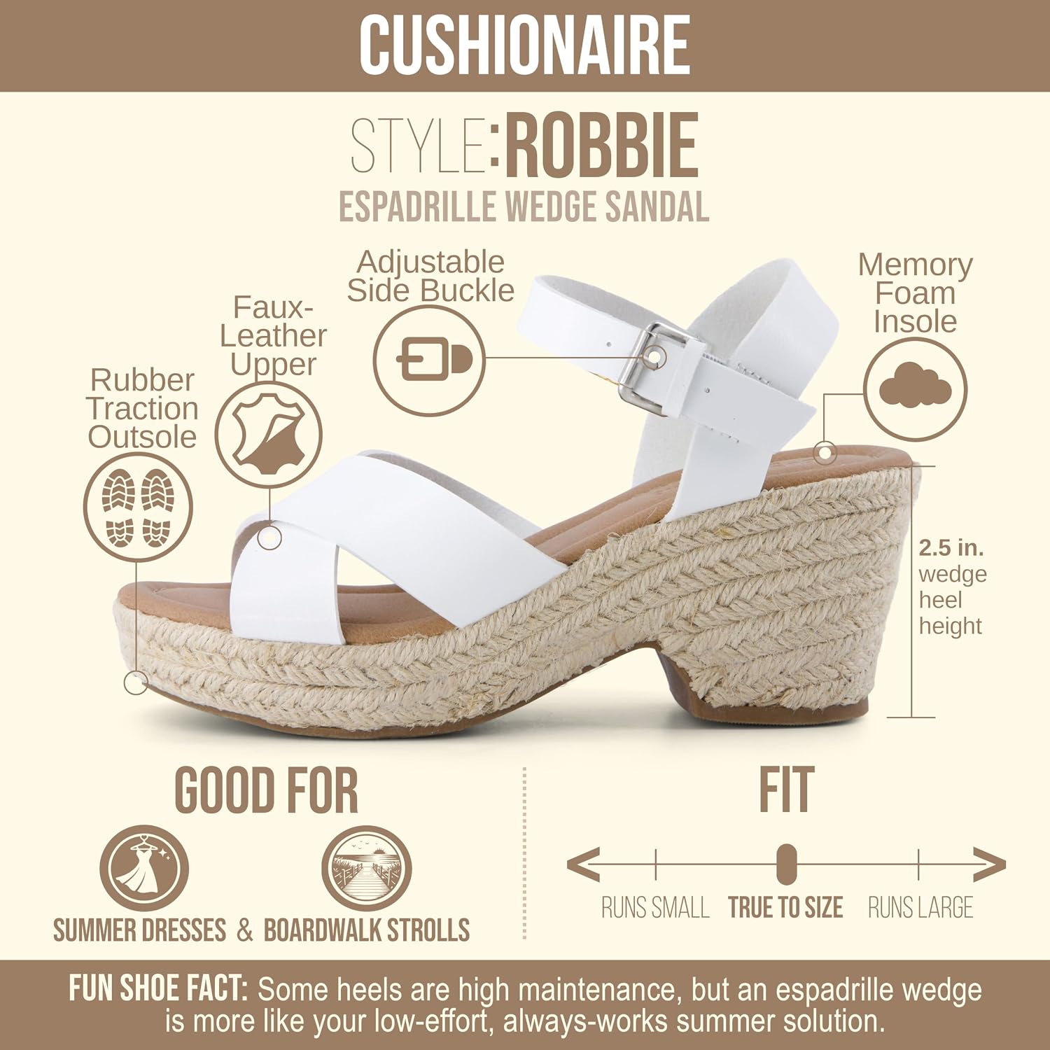 CUSHIONAIRE Robbie Espadrille Wedge Sandals for Women, Platform Wedges with Adjustable Ankle Strap and Memory Foam Footbed, Wide Widths Available