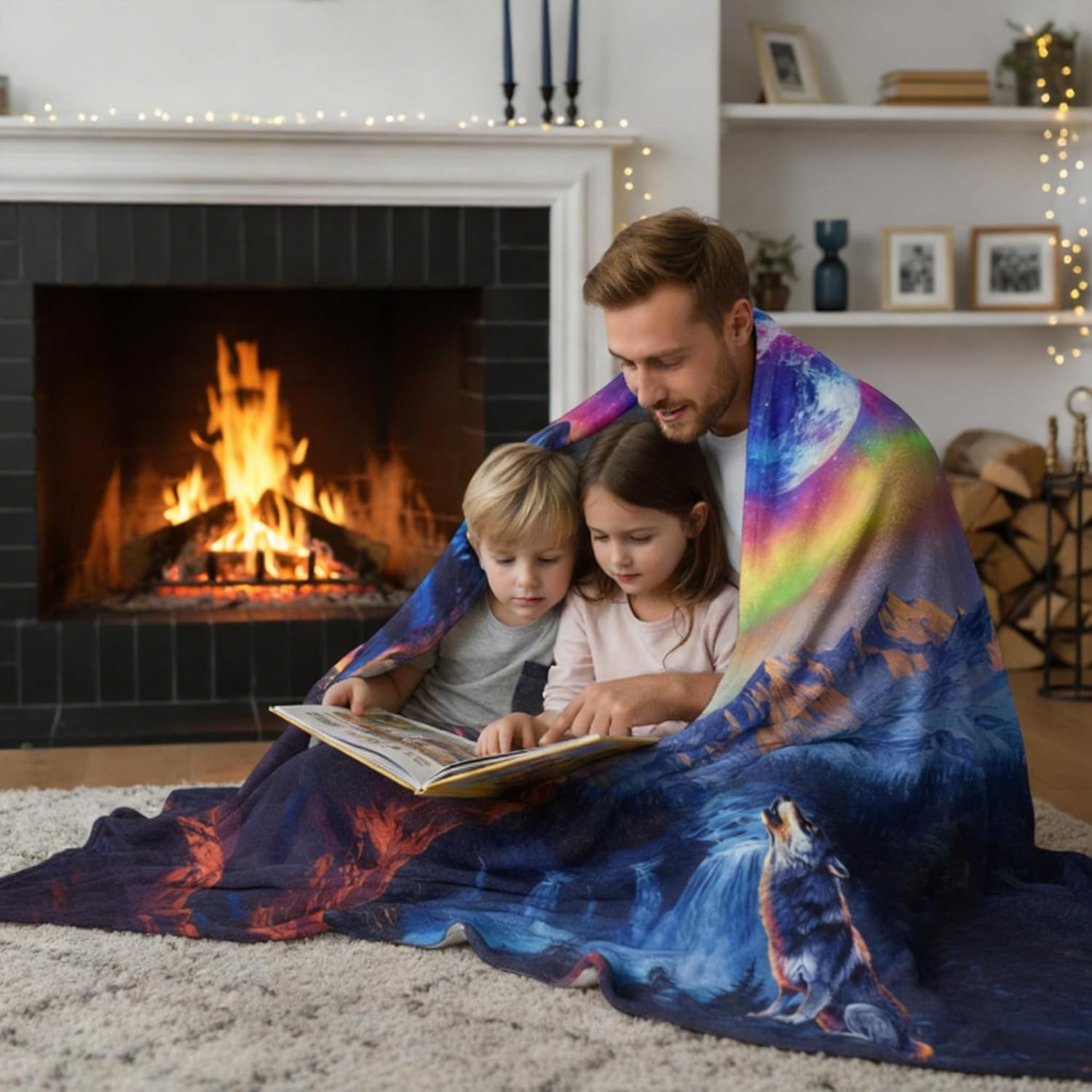 Wolf Blanket for Kids 50"x 60", Moon Forest Mountain Throw Blanket, Wolf Gifts for Women Men, Colorful Soft Cozy Lightweight Flannel Throws Blankets for Couch Bed Sofa Chair Decor - Image 5