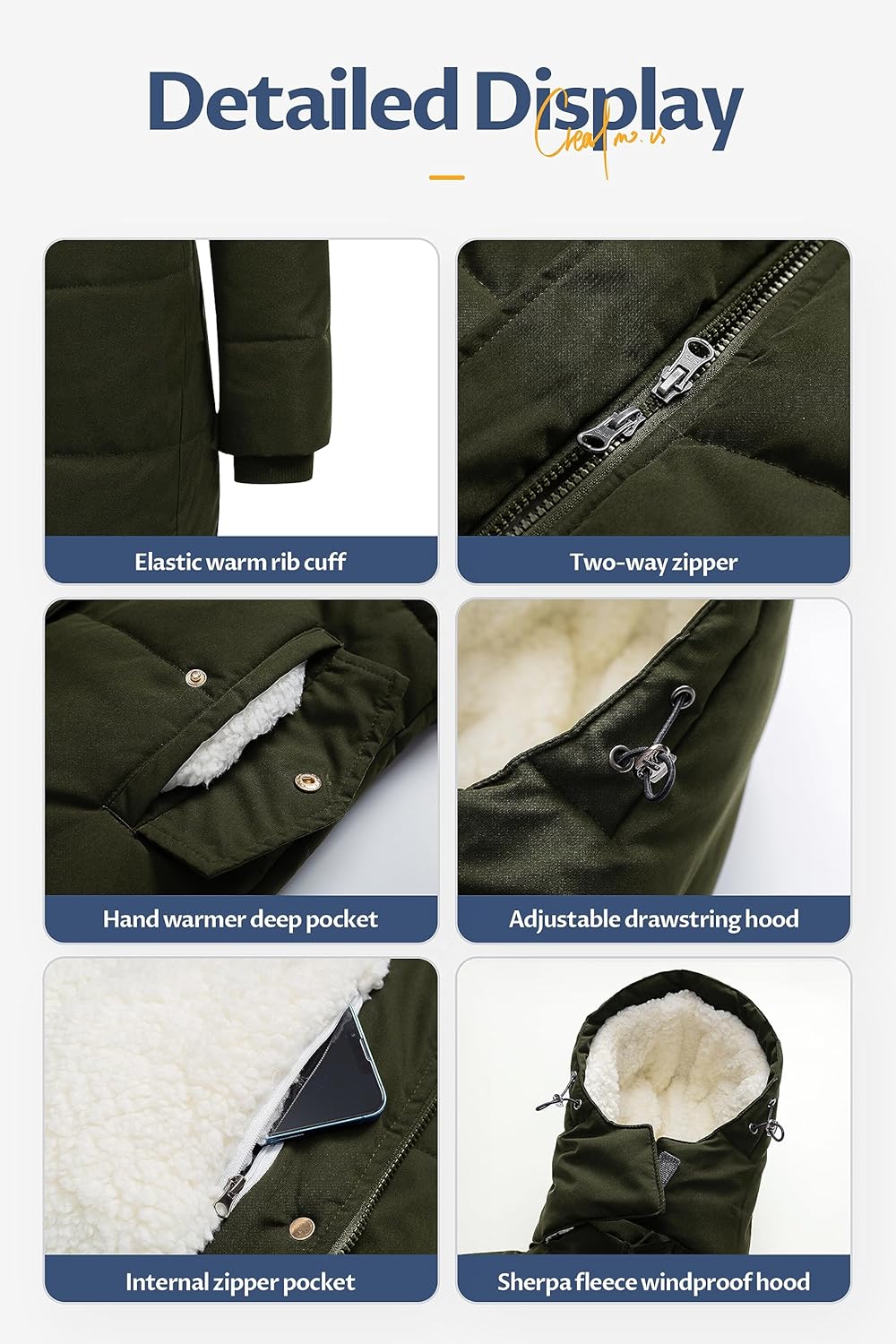 CREATMO US Women's Thicken Sherpa Winter Coat Puffy Warm Snow Jacket With Removable Hood - Image 6