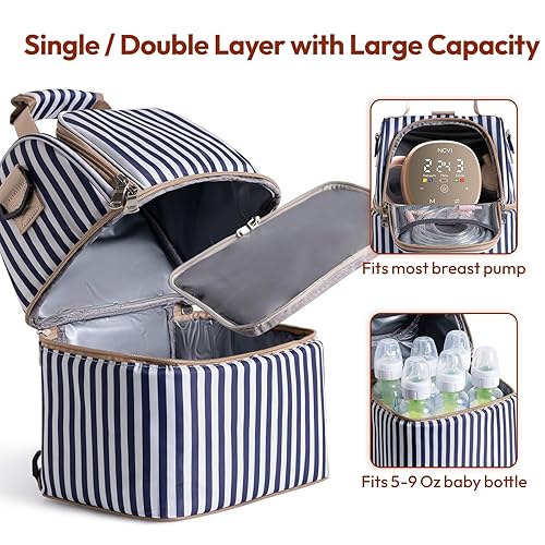 Miniatura 28 de NCVI Bolsa enfriadora de leche materna con 2 paquetes de hielo, bolsa para extractor de leche con enfriador para 6 botellas, bolsa enfriadora de Gris