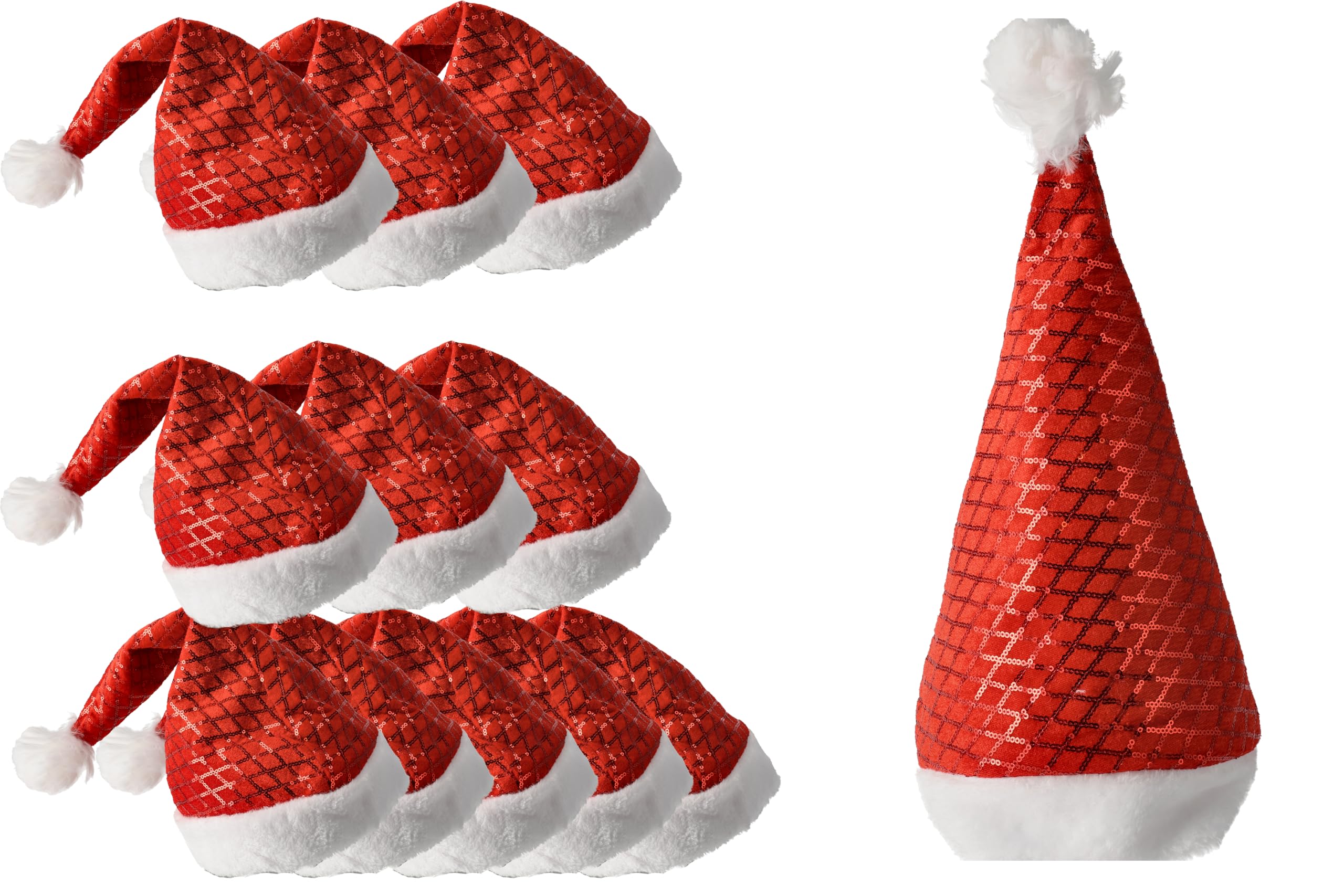 Chapeaux de Noël Adultes et Enfants, Taille de la Tête 54-56, Bonnets à Paillettes pour Les Vacances de Noël Nouvel An, 12 Pièces, Rouge