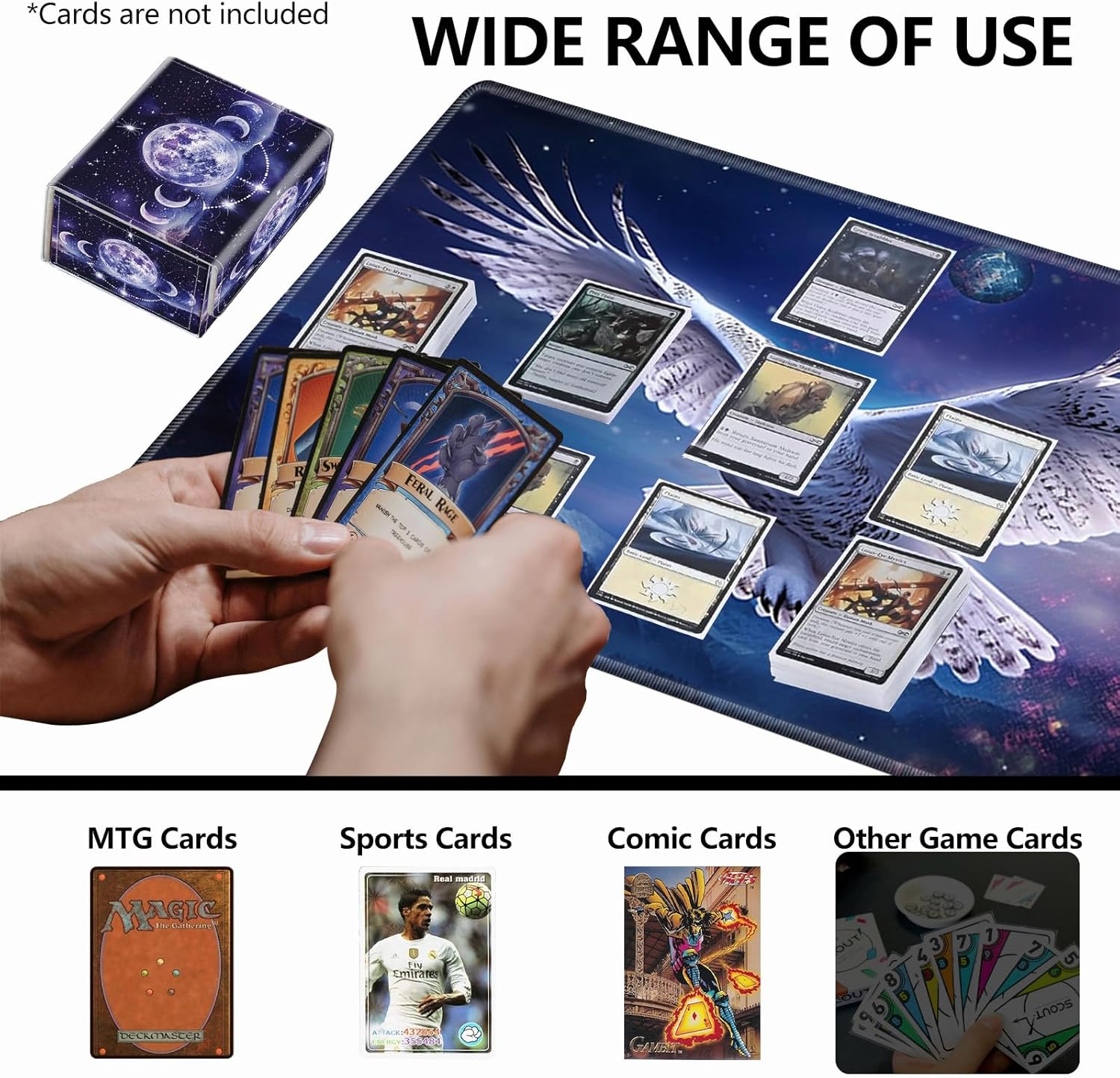 Strong Magnet Card Case Deck Box Mtg Card Box Playing Card Box Magic Deck Box Tcg Up to 200 Cards Creative Pattern Trading Card Storage Box for Collectible Card Games, Purple Moons And Stars