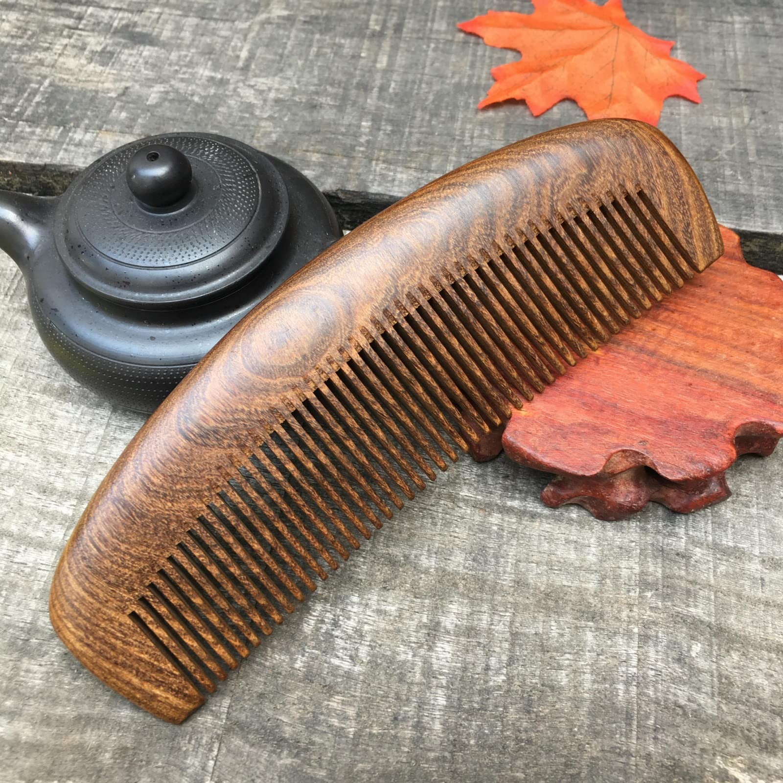 MRKU Peine para el Cuidado del Cabello, Peine de sándalo, Peine de Cuerno, Estilo Retro, Peine en Forma de Media Luna para peinar el Cabello, Cepillo para el Cabello Resistente y Duradero para Viajes