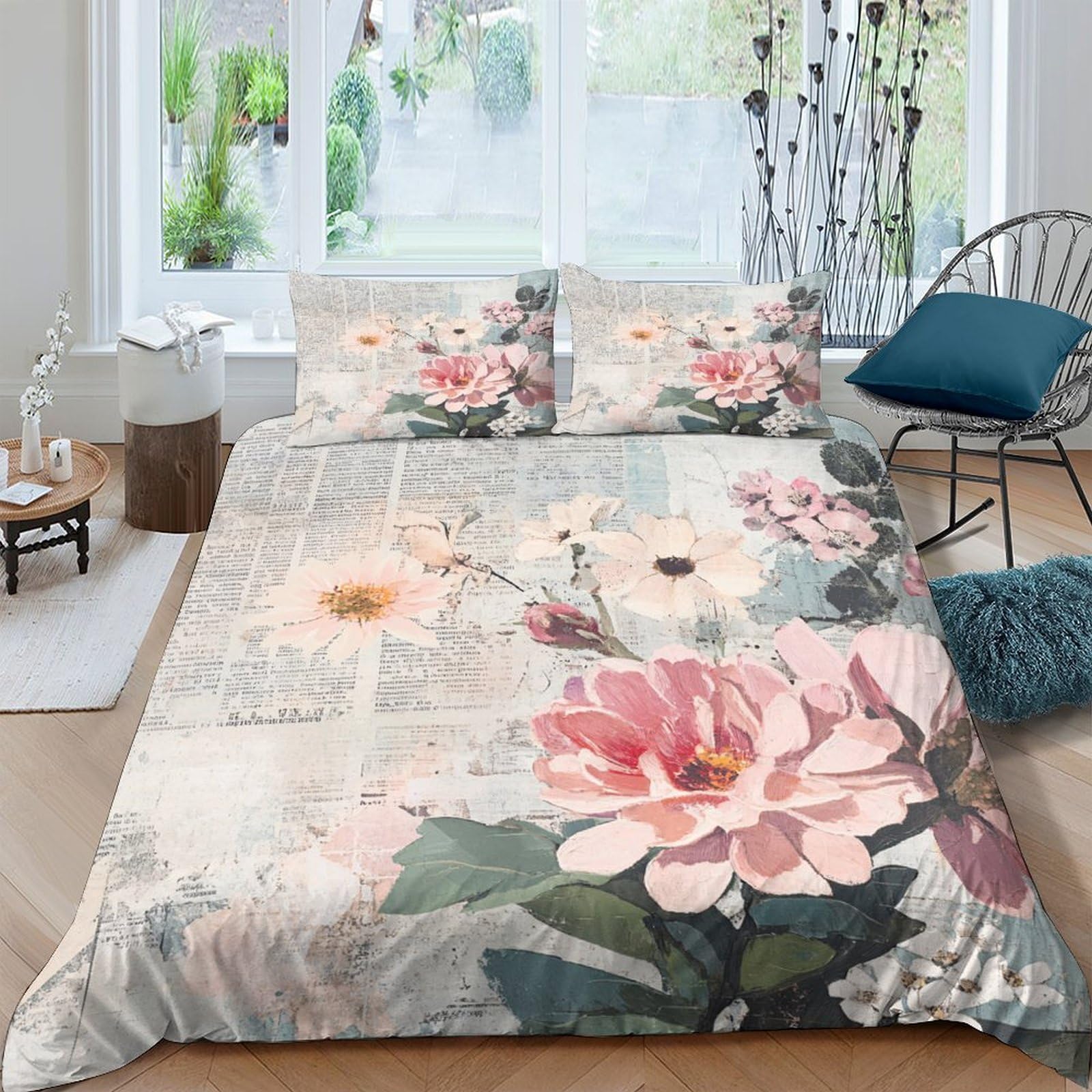 Ctjqhvkz Style-9 3D Printed Vintage Floral Fitted Sheet Microfiber Soft Pink Peony Mattress Cover Anti-Slip Easy Care For Bedroom Guest Room Decor Single（135X200cm）