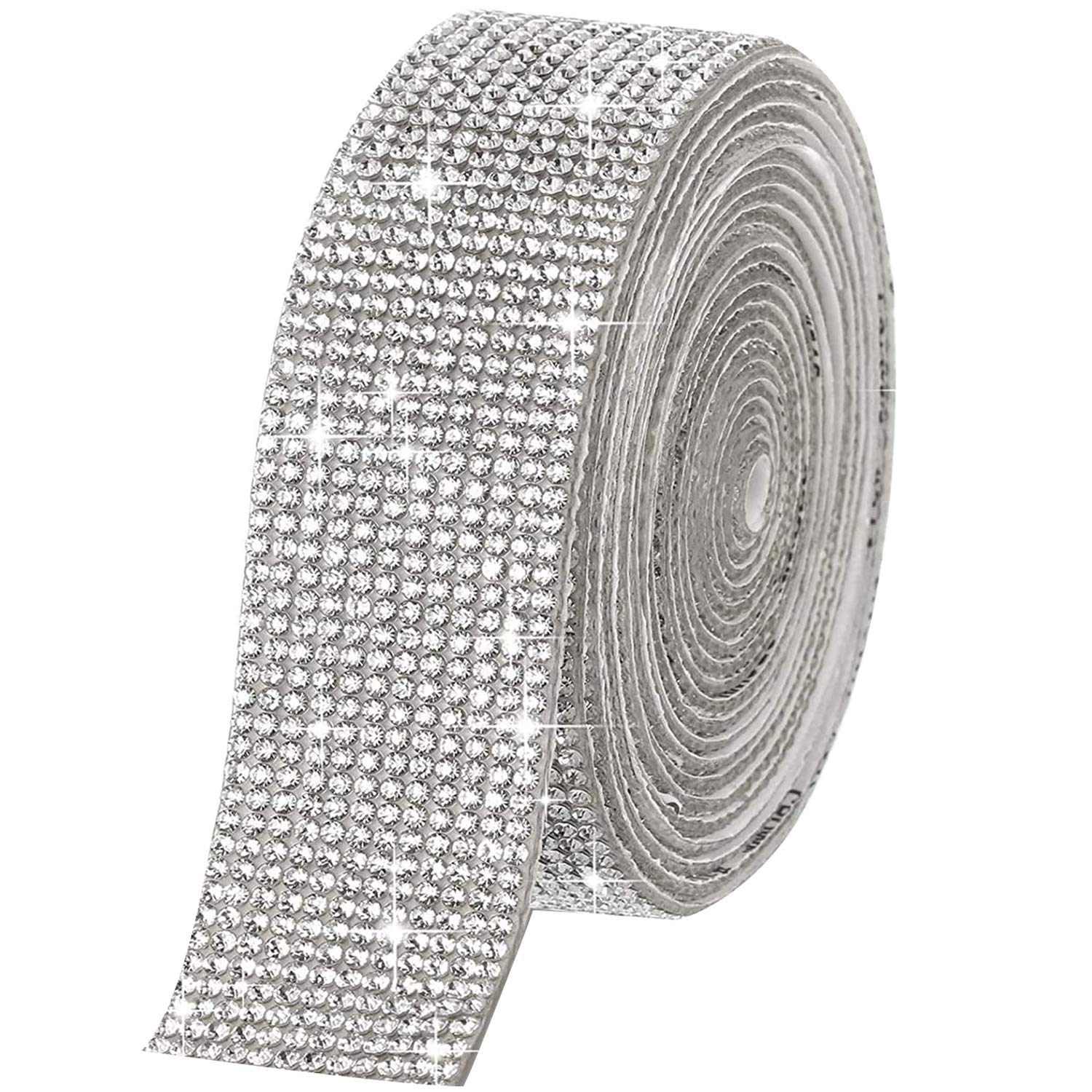Self Adhesive Rhinestone Sticker Crystal Diamond Ribbon DIY Decoration Stickers with 2 mm Rhinestones Gem Glitter for Arts Crafts Gift Car Cell Phone (Silver, 1.06 Inch 3.3 Yards)