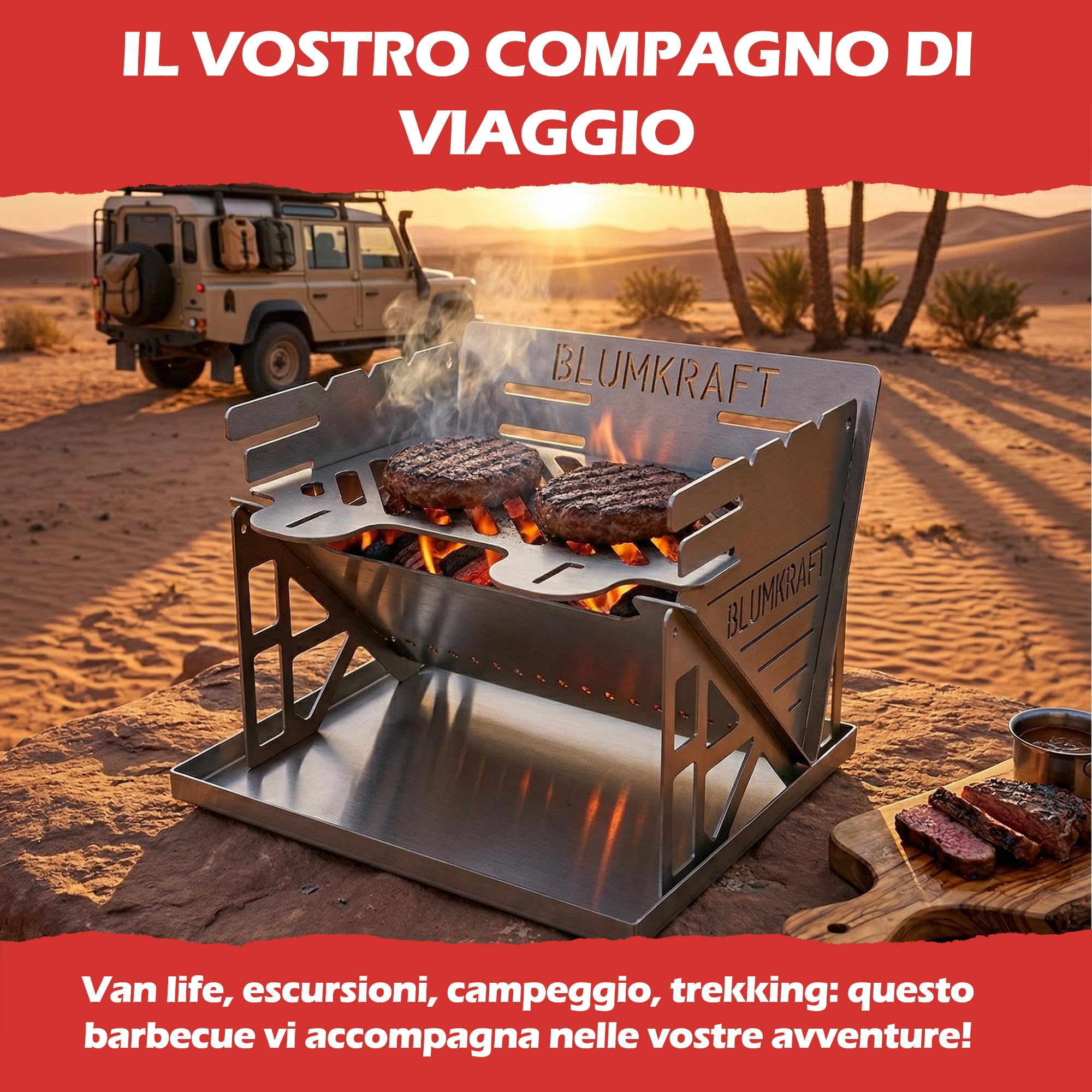 Barbecue portatile pieghevole in acciaio inossidabile – Barbecue da viaggio a carbonella ultra compatta – Smontabile, per campeggio, escursionismo, Van Life – Piccola barbecue in acciaio