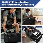 45L Sac à bandoulière sport pour hommes - 21 sac à bandoulière inch avec poche de chaussures et poche humide pour le voyage, entraînement, fitness, entraînement (noir)