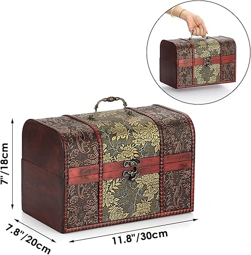 Miniatura 2 de ELLDOO Caja de cofre del tesoro vintage, caja de recuerdos pirata para regalos de niños, caja de almacenamiento de tesoros de madera, caja