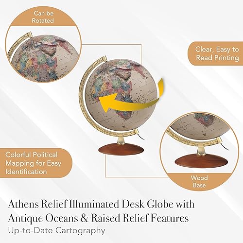 Miniatura 2 de Waypoint Geographic Athens - Globo de alivio iluminado estilo océano antiguo de 12 pulgadas para decoración del hogar y la oficina