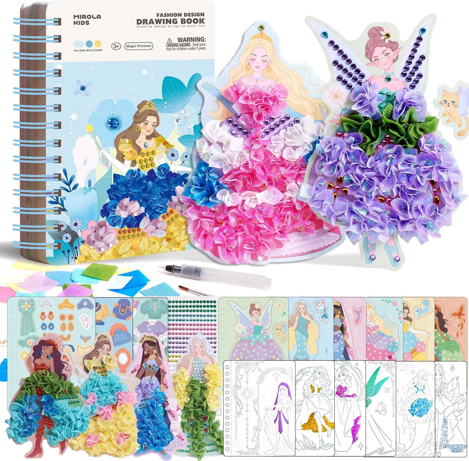 4 in 1 Poke Craft Kits for Girls, Magic Princess Crafts for Kids Ages 4-8, DIY Activity with Princess Stickers, Watercolor Paint, Diamond Art Gifts for 4 5 6 7 8+ Year Old Girls
