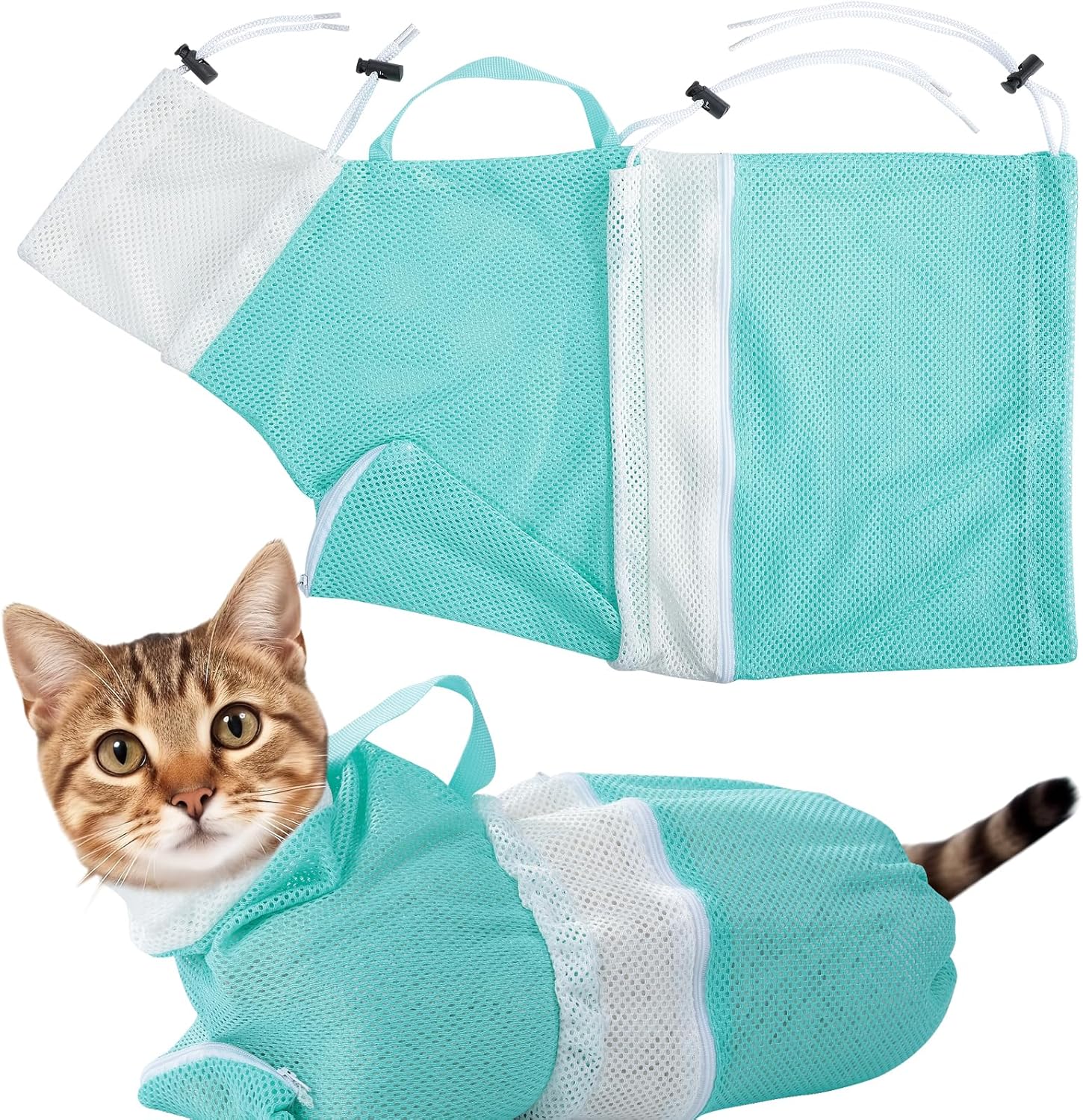 Cat Bathing Bag for Grooming,Adjustable Breathable Cats Shower Bag with Metal Comb,Anti-Bite and Anti-Scratch for Bath Nail Trim Medicine and Vet Visits（Within 13 lb）