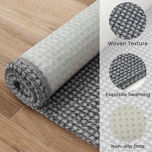 Vista 52 de EARTHALL - Tapete tejido lavable con parte trasera de goma, tapete trenzado de algodón antideslizante para interiores para entrada, pasillo, cocina