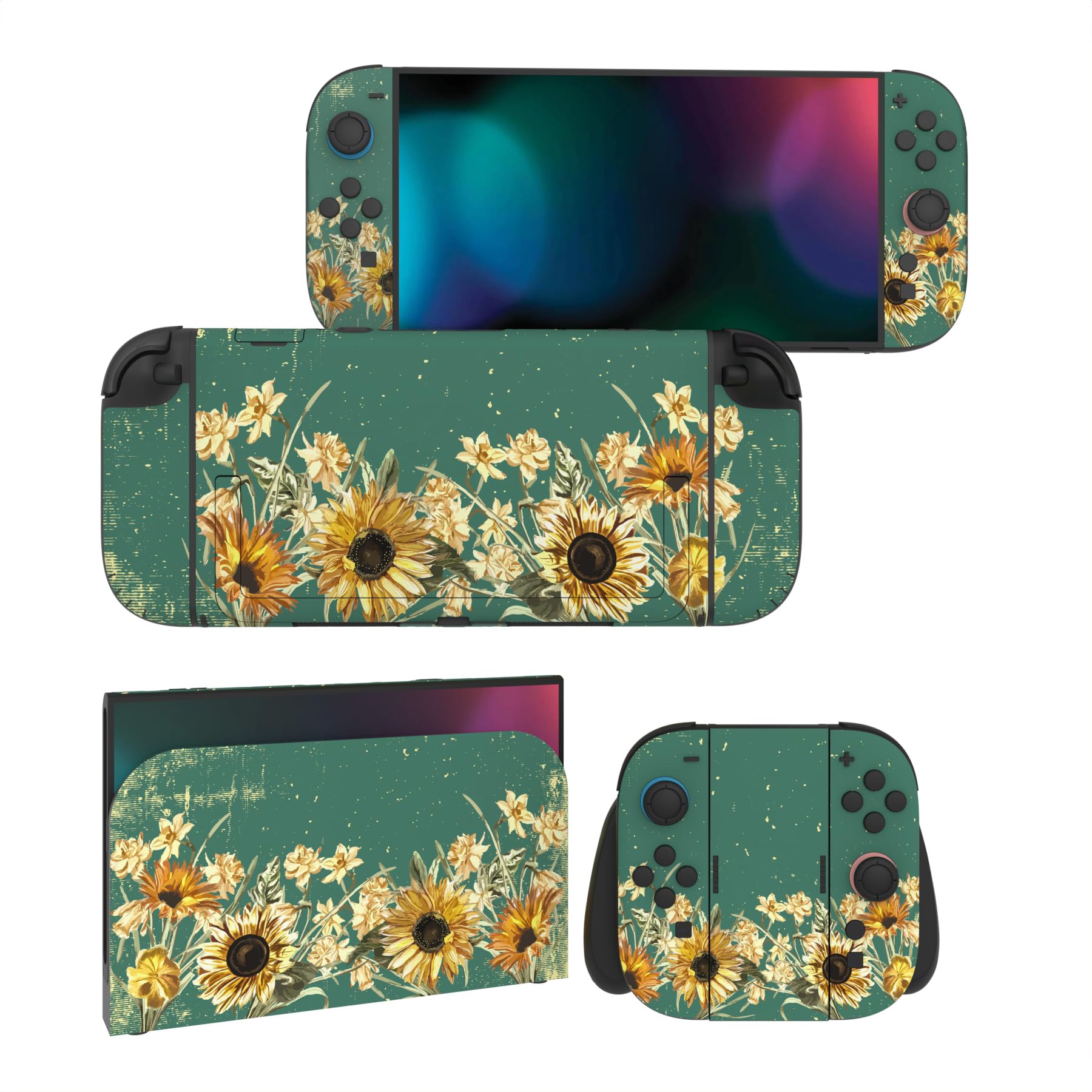 PlayVital for Nintendo Switch 2 Skin Full Set (2-Pack) - Protective Vinyl Decal Stickers for Switch 2 Console, Controllers, Handle Grips & Dock | No Residue, Anti-Scratch - Sunflowers - 2
