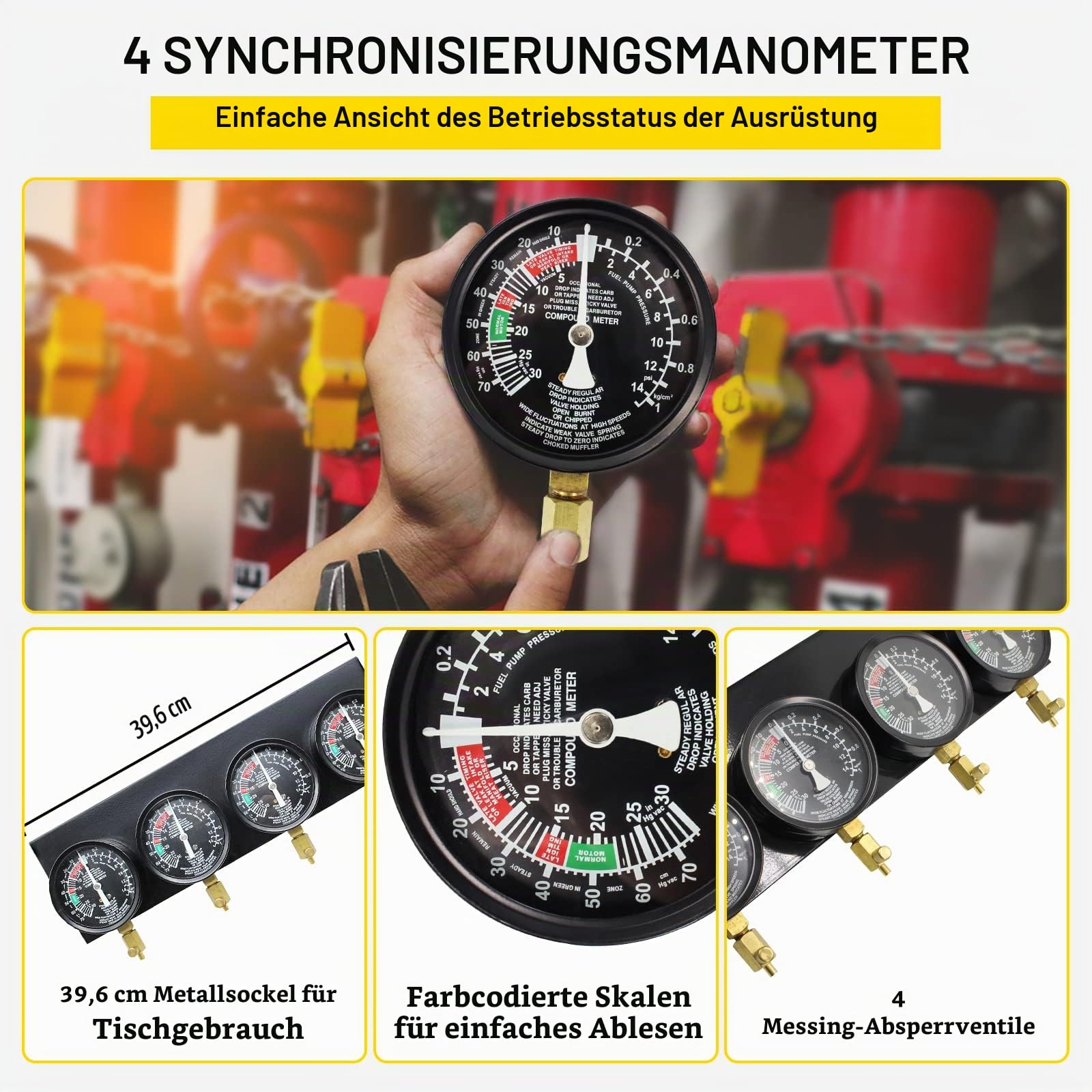 VEVOR Kraftstoff Vakuum Vergaser Synchronisieren Werkzeug Kit Synchronizer Sync Gauge Set mit Gummischlauch, A-100, Vakuum-Vergaser-Synchronisator-Set