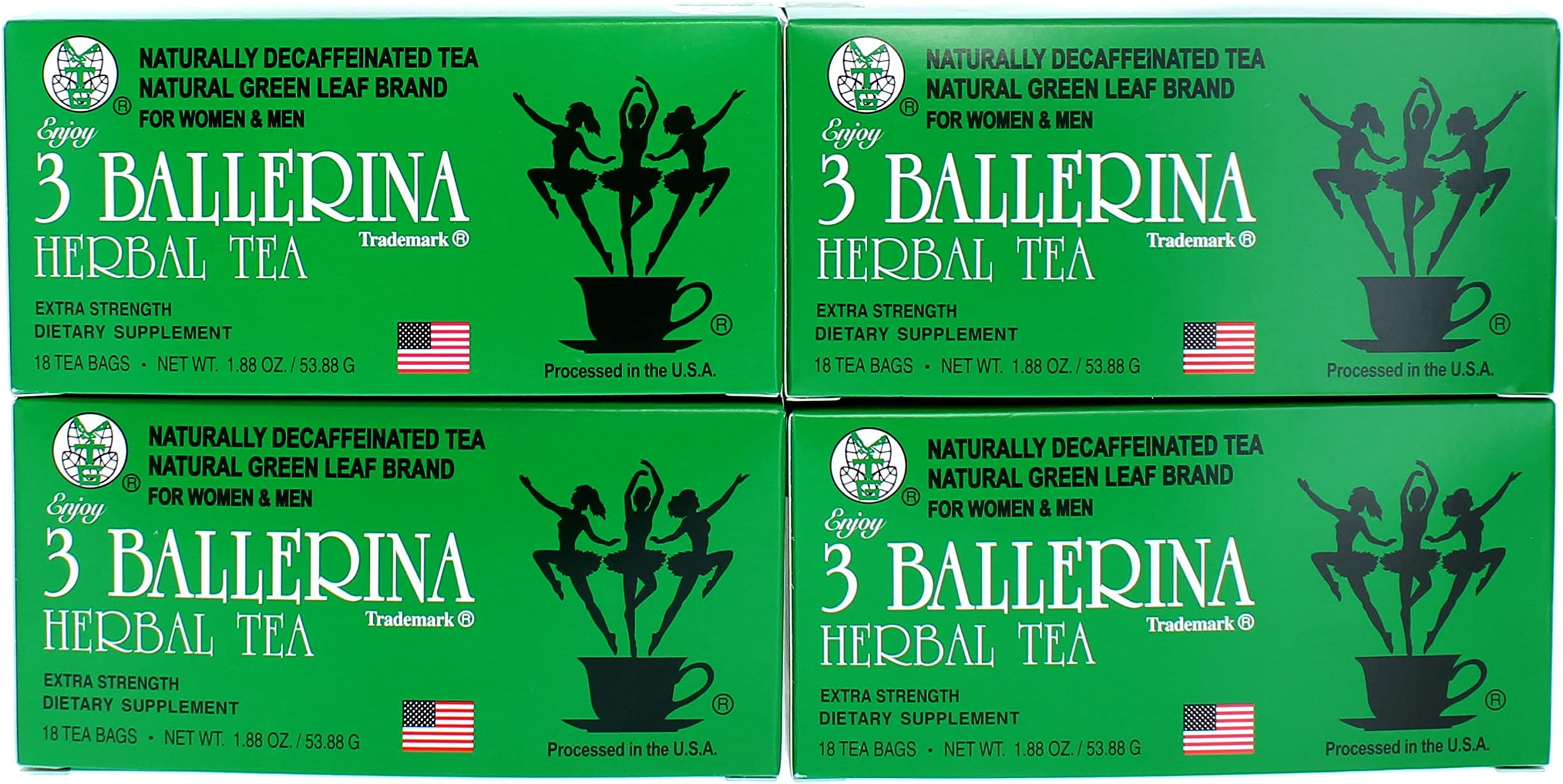 3 Ballerina Diet Tea Extra Strength – Caffeine-Free Herbal Tea Bags for Digestive Comfort – Pack of 4 (72Count)