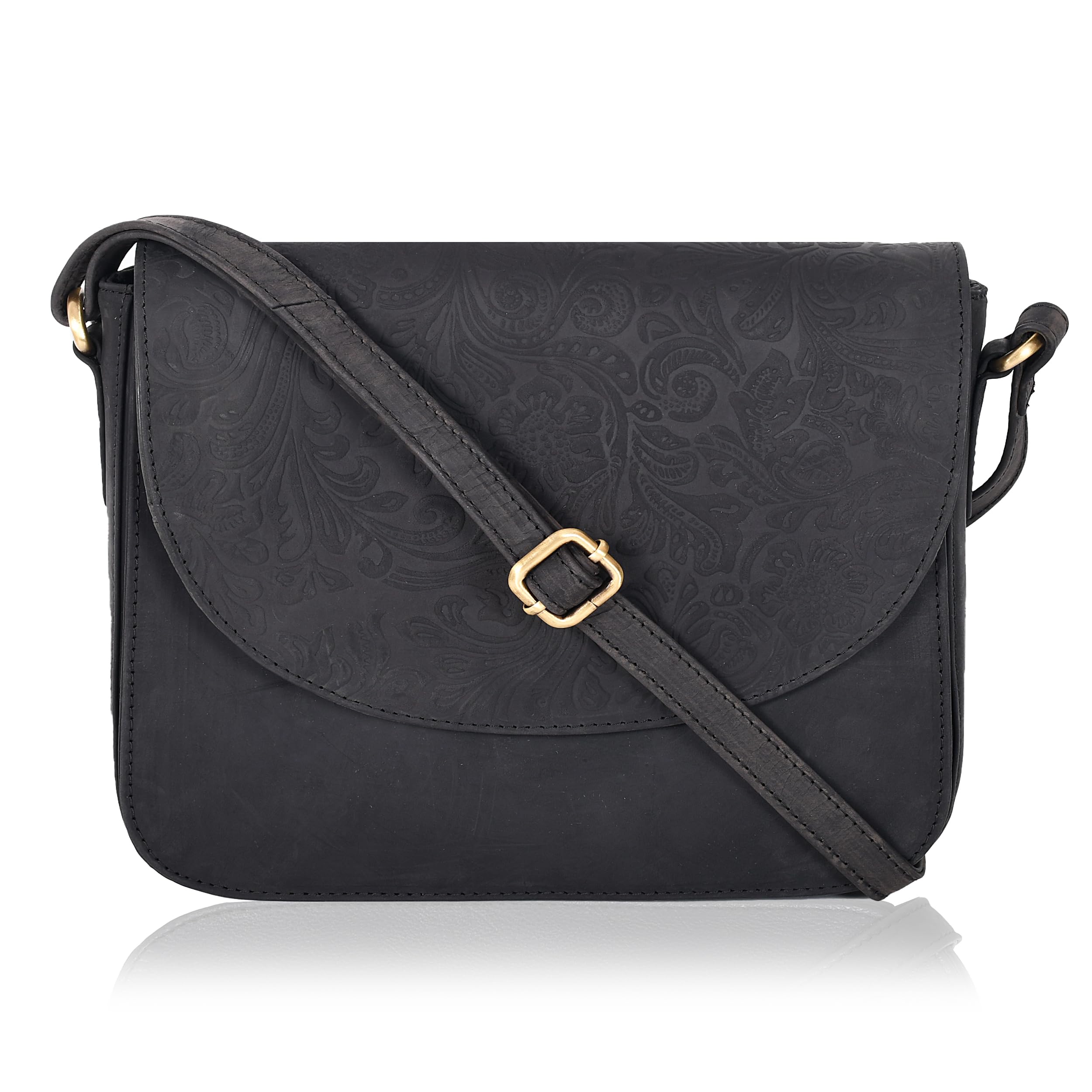 Genuine Leather Shoulder Crossbody Purse For Women with Adjustable Strap, Mobile Pocket & Outside & Inside Zipper