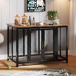 GarveeLife 48 in Large Dog Crate Furniture with Top Access Door, Heavy Duty Dog Crate Wooden Indoor Decorate Pet Cage, Indestructible Pet Dog Cage for Medium to Large Dogs