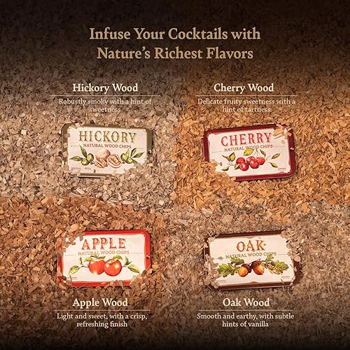 Miniatura 2 de Chips de madera ahumador de cóctel 4 sabores naturales roble, cereza, nogal y manzana  Whisky y chips para ahumar a la antigua