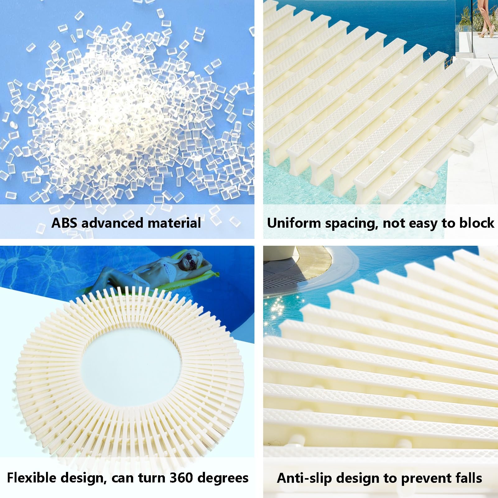 Rejilla De Drenaje De Desbordamiento De Piscina ABS, Rejilla De Drenaje De Plástico Resistente A Los Rayos UV, Rejilla De Desbordamiento De Canalón(9.8x39.3in,6pcs)