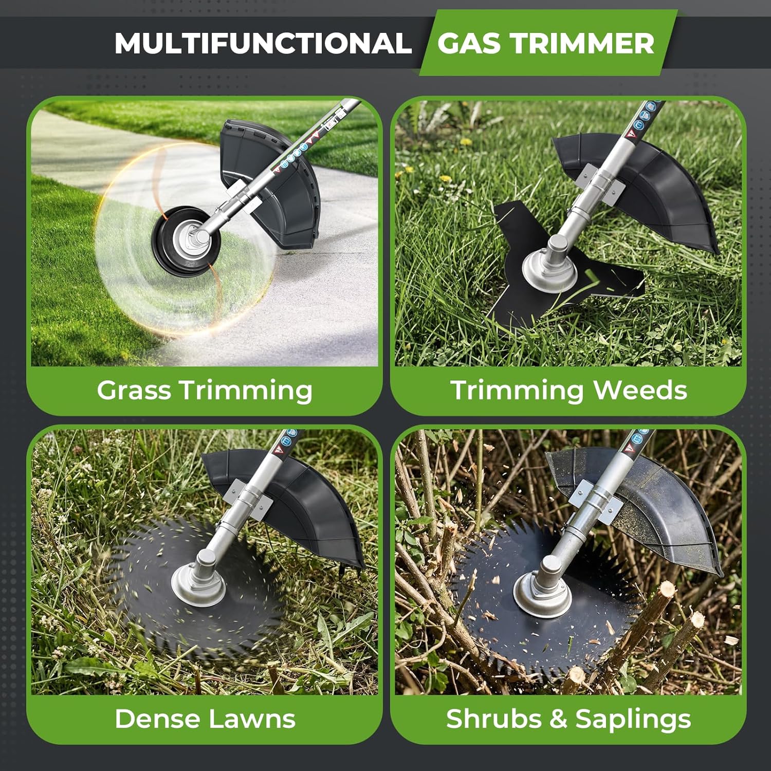 6-IN-1 Multi-Functional Weed Wacker Gas Powered, 52CC 2-Stroke Gas Weed Eater String Trimmer, Pole Saw, Hedge Trimmer and Brush Cutter Blade, Safety Lock & Shoulder Strap for Home Garden Lawn Trimming
