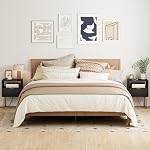Masupu Table de chevet avec borne de recharge, Table de lit moderne avec tiroir de rangement et plateau en bois ouvert,Petite table de chene en or pour chambre,Salle de séjour (noir)