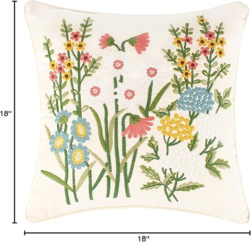 Miniatura 5 de Levtex Home - Viviana - Almohada Decorativa (18X18in.) - Flores Bordadas - Coral, Verde, Azul, Oro y Crema