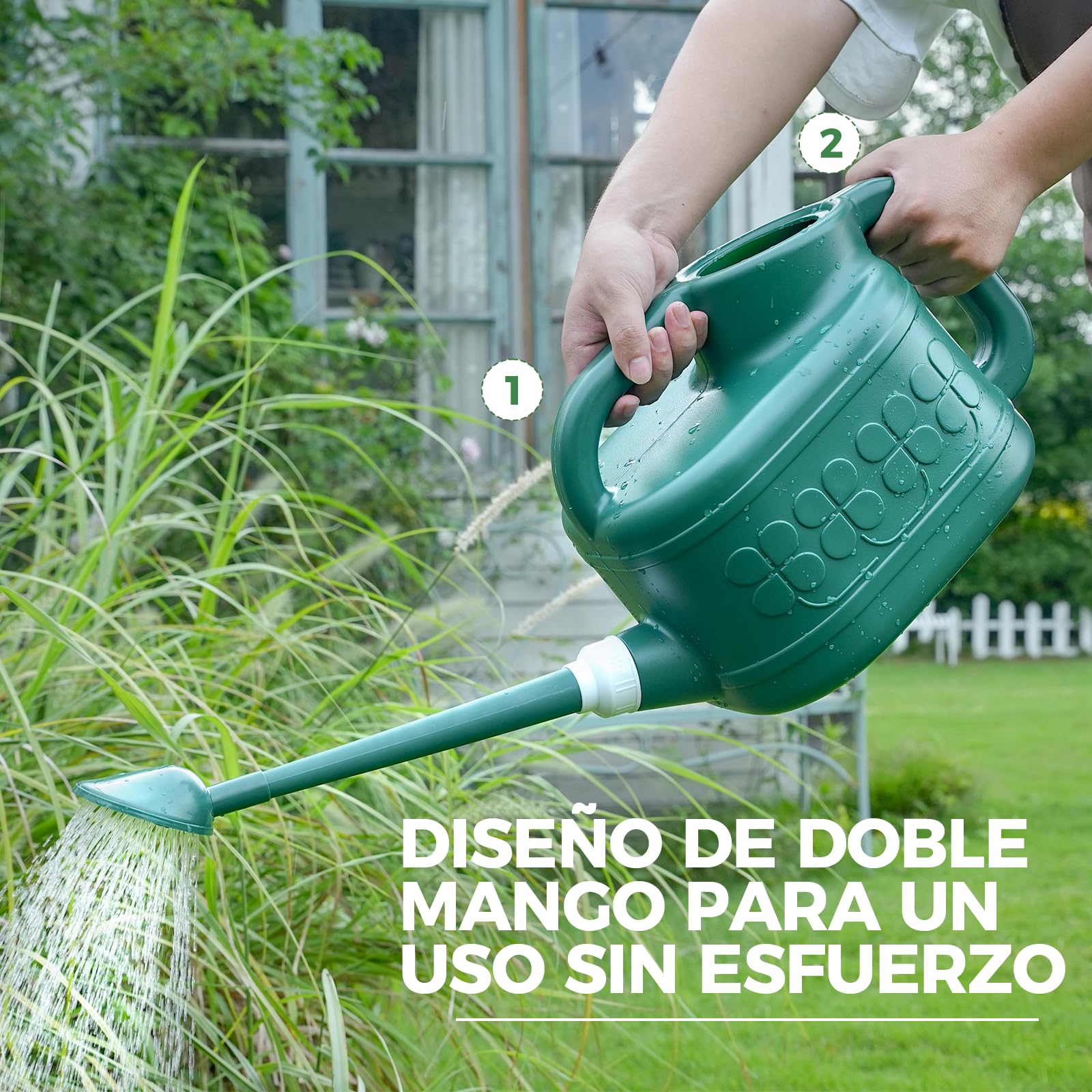 Bamworld Regadera Plantas de Interior 7.5 litros (2 Galones) Regadera de Plástico con Pico Largo para Interior Exterior y Jardinería