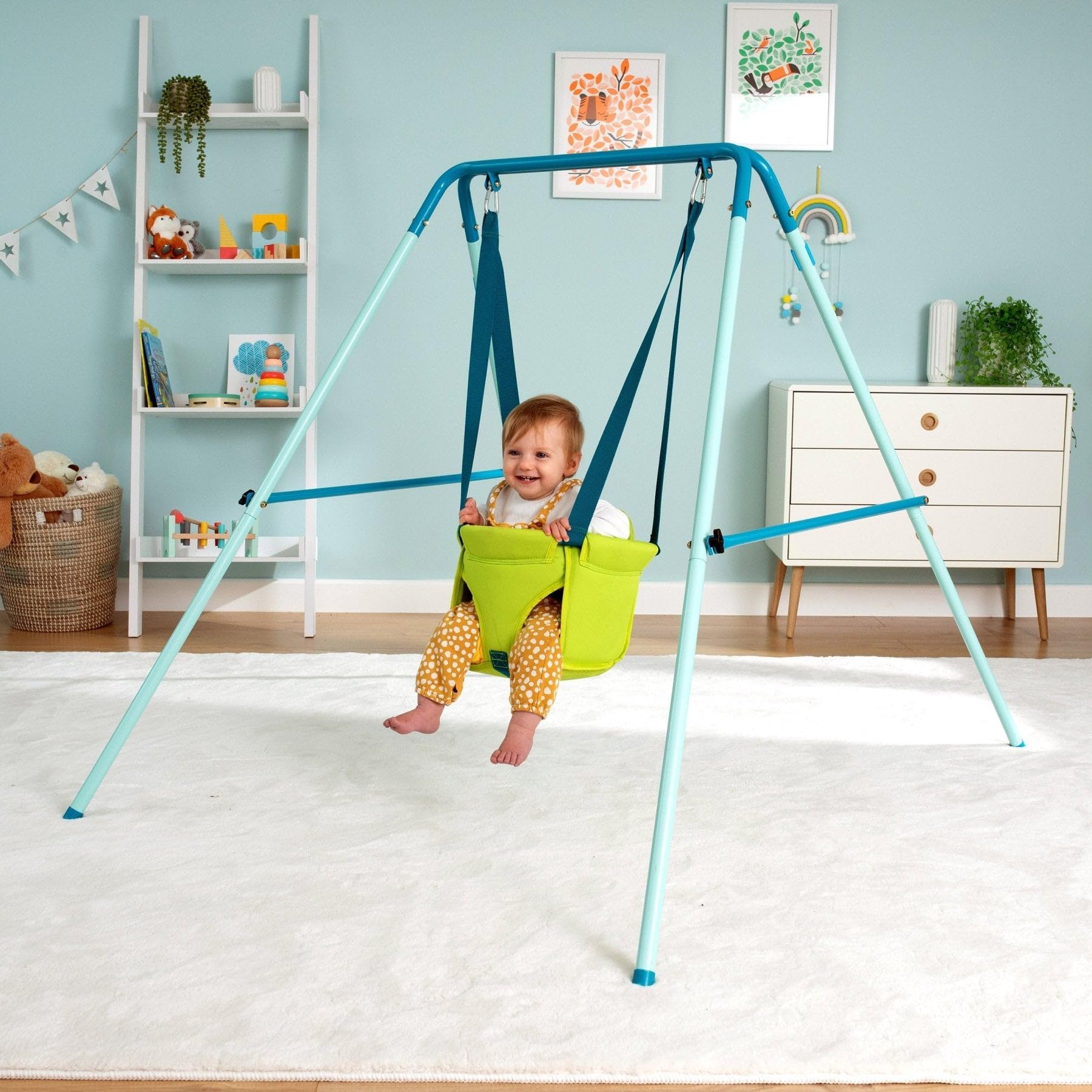 Portique métal Fauteuil bébé Pliant h129 cm, Bleu