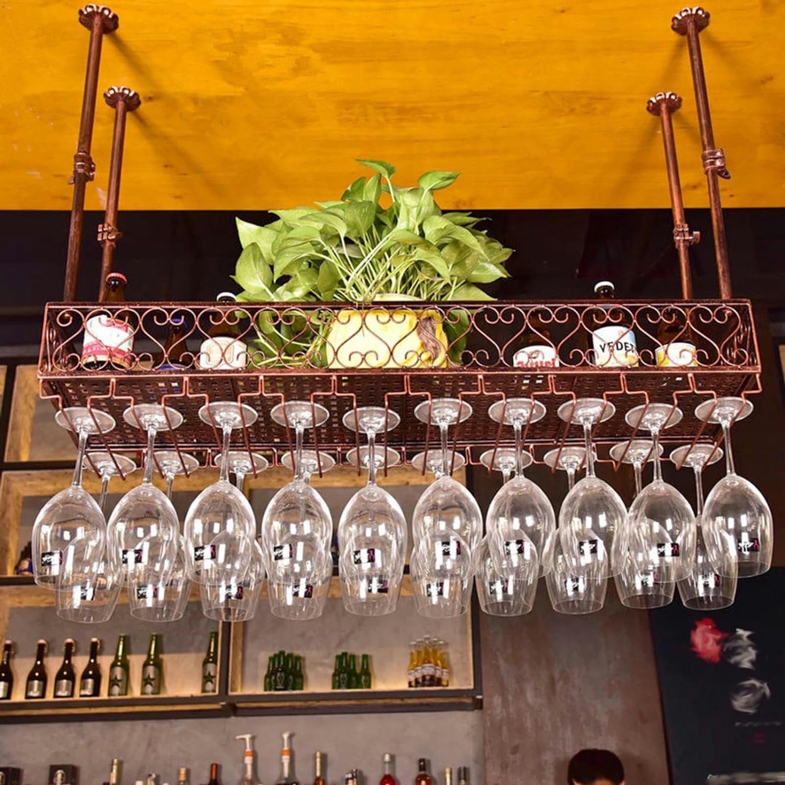 Support mural pour verres à pied et casier à vin suspendu au plafond réglable bronze