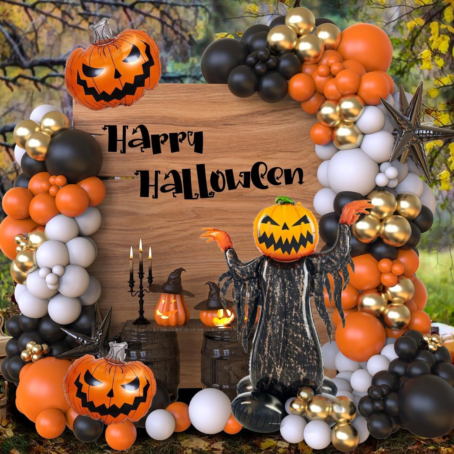 Kit Arche De Ballons Halloween 152 Pièces - Orange, Blanc, Noir Avec Citrouille Et Fantôme En Aluminium - 7