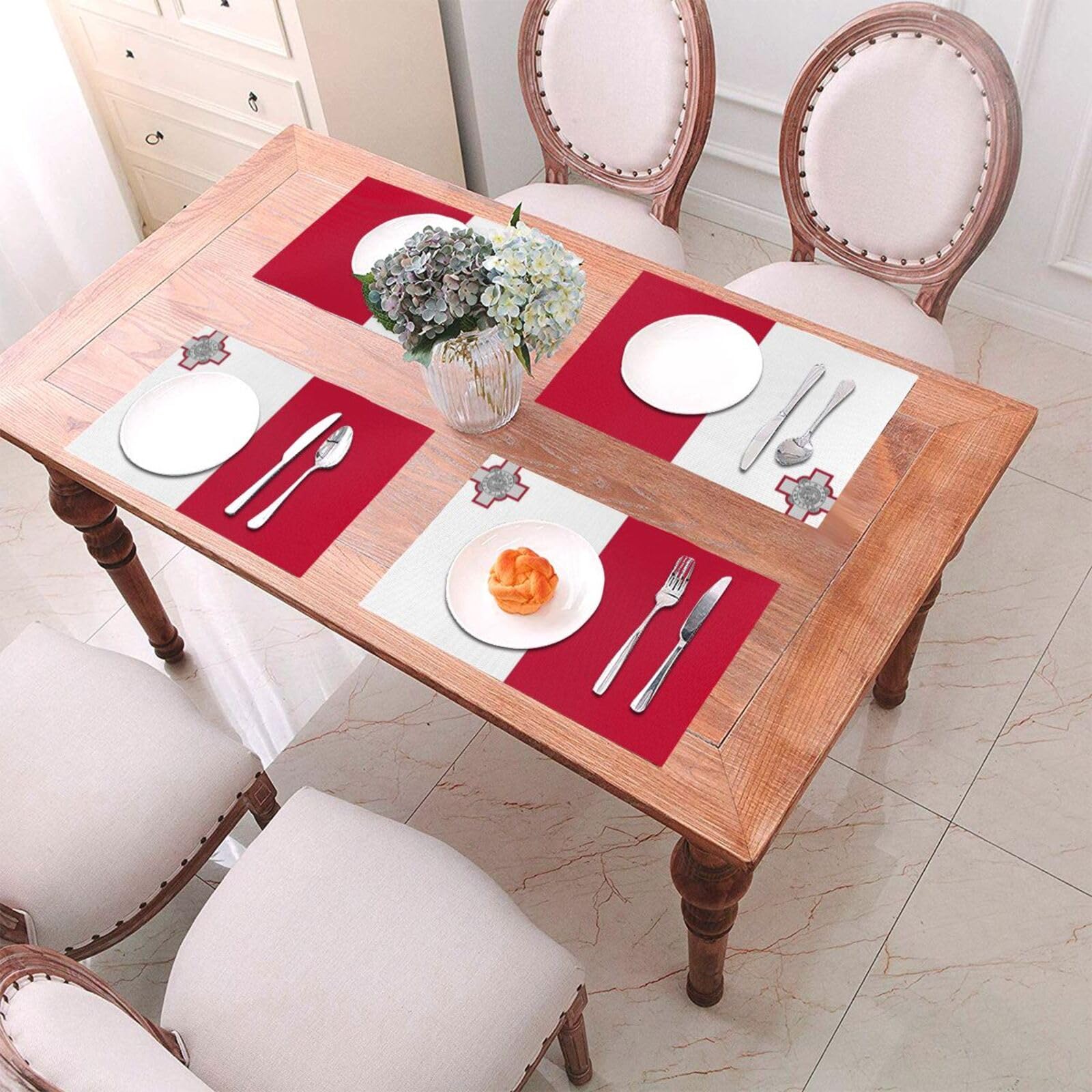 Juego De 10 Manteles Individuales con Estampado De La Bandera De Malta Lavables Antideslizantes Aislantes Térmicos De Vinilo Tejido para Cocina Comedor Y Restaurante 30X45Cm