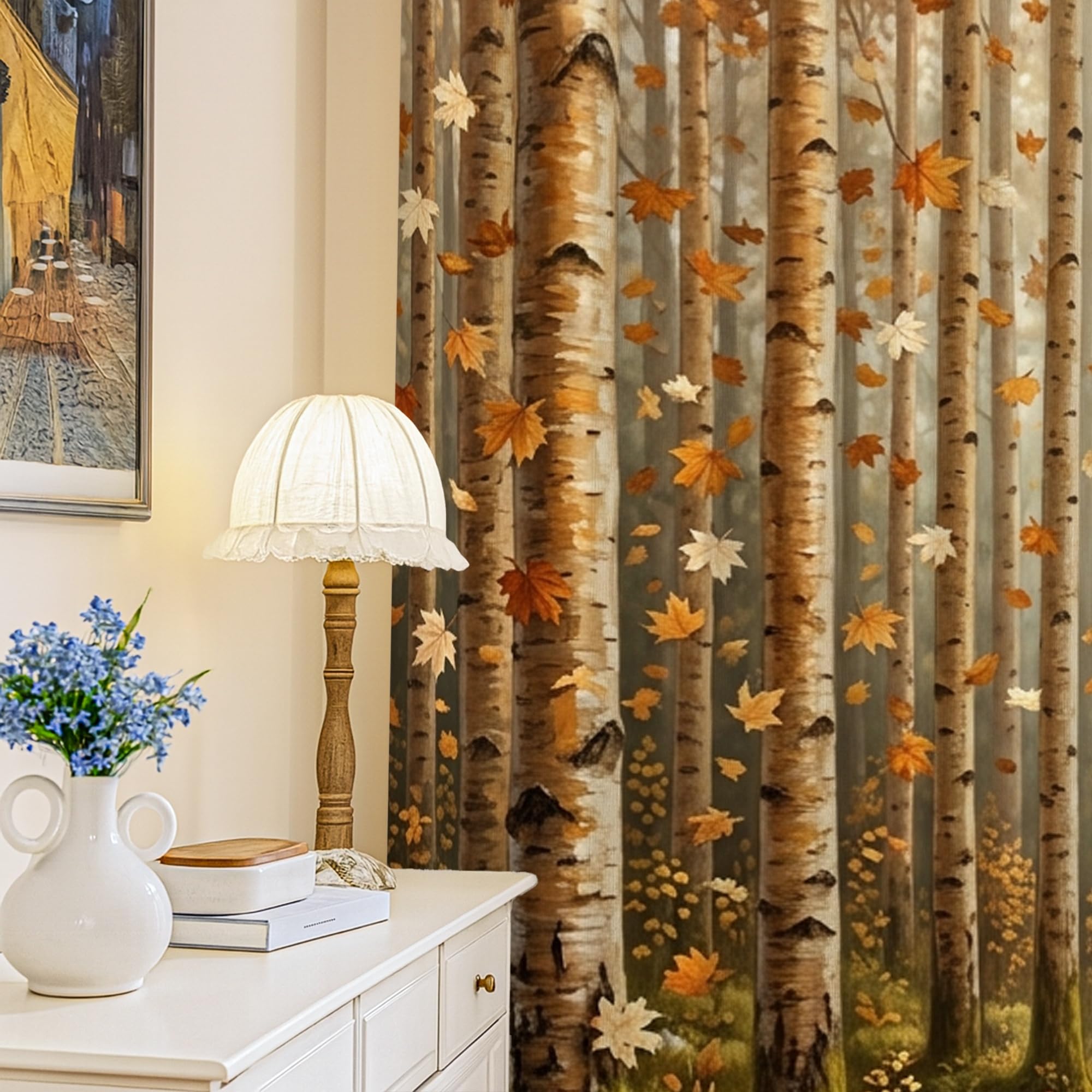 Rideaux occultants marron 132 x 241 cm avec motif feuilles de forêt