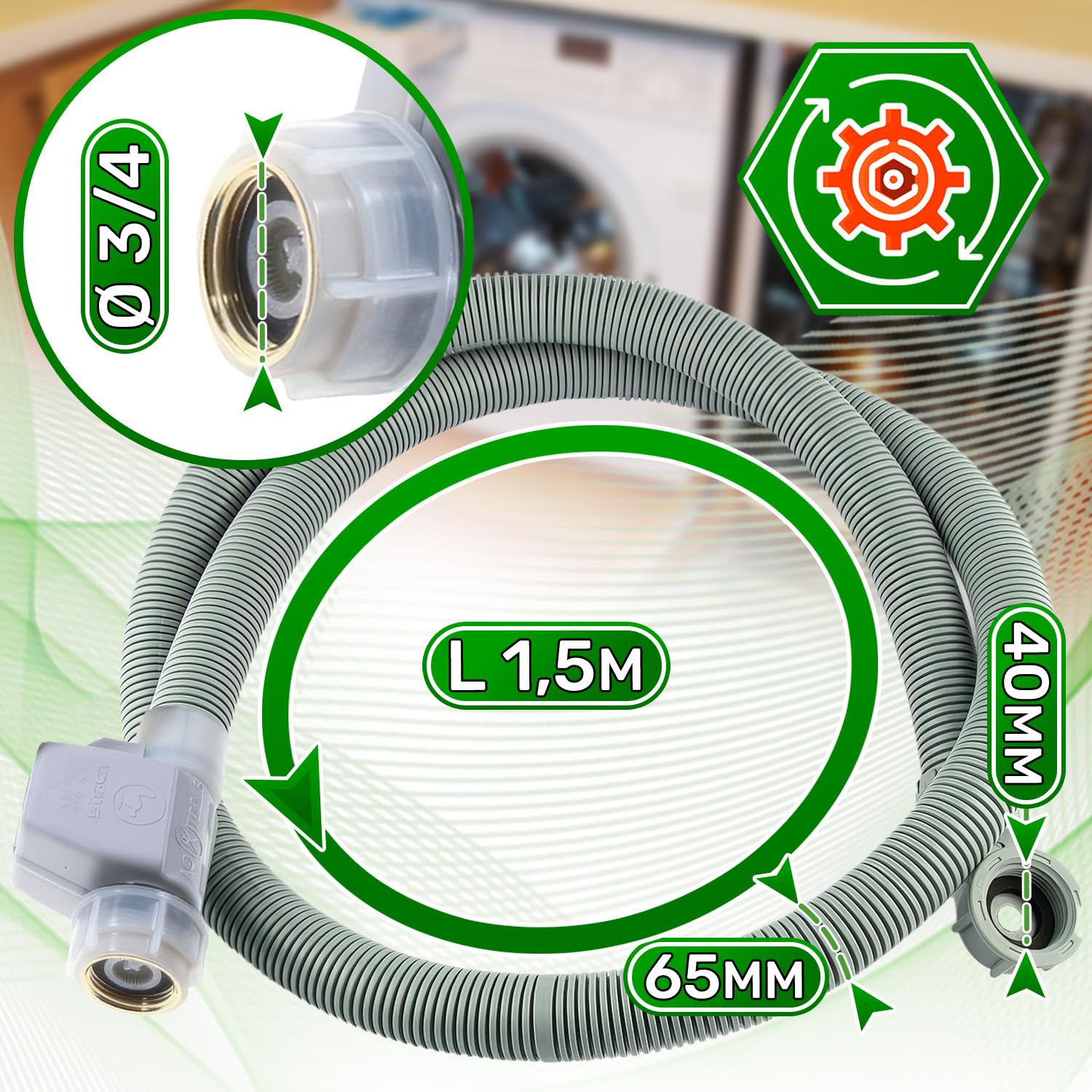 Aquastop bezpieczny wąż wlotowy wody o długości 1,5 m do pralki i zmywarki z oryginalnym kodem 11007861 11017352 do Bosch - MADE IN ITALY - 5 lat - ONIX TECH