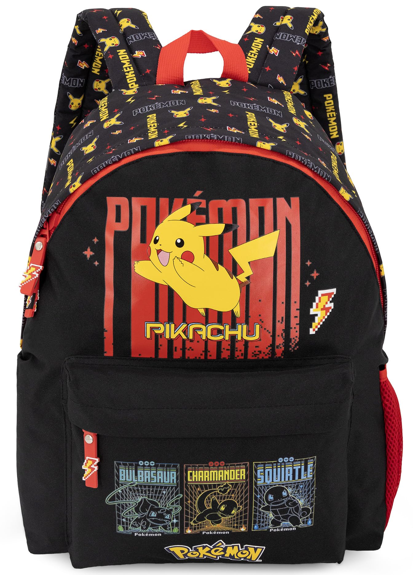 Ensemble Sac à dos + trousse scolaire pour fans de Pokémon 41 cm, Compartiment matelassé, poche gourde et bandes réfléchissantes