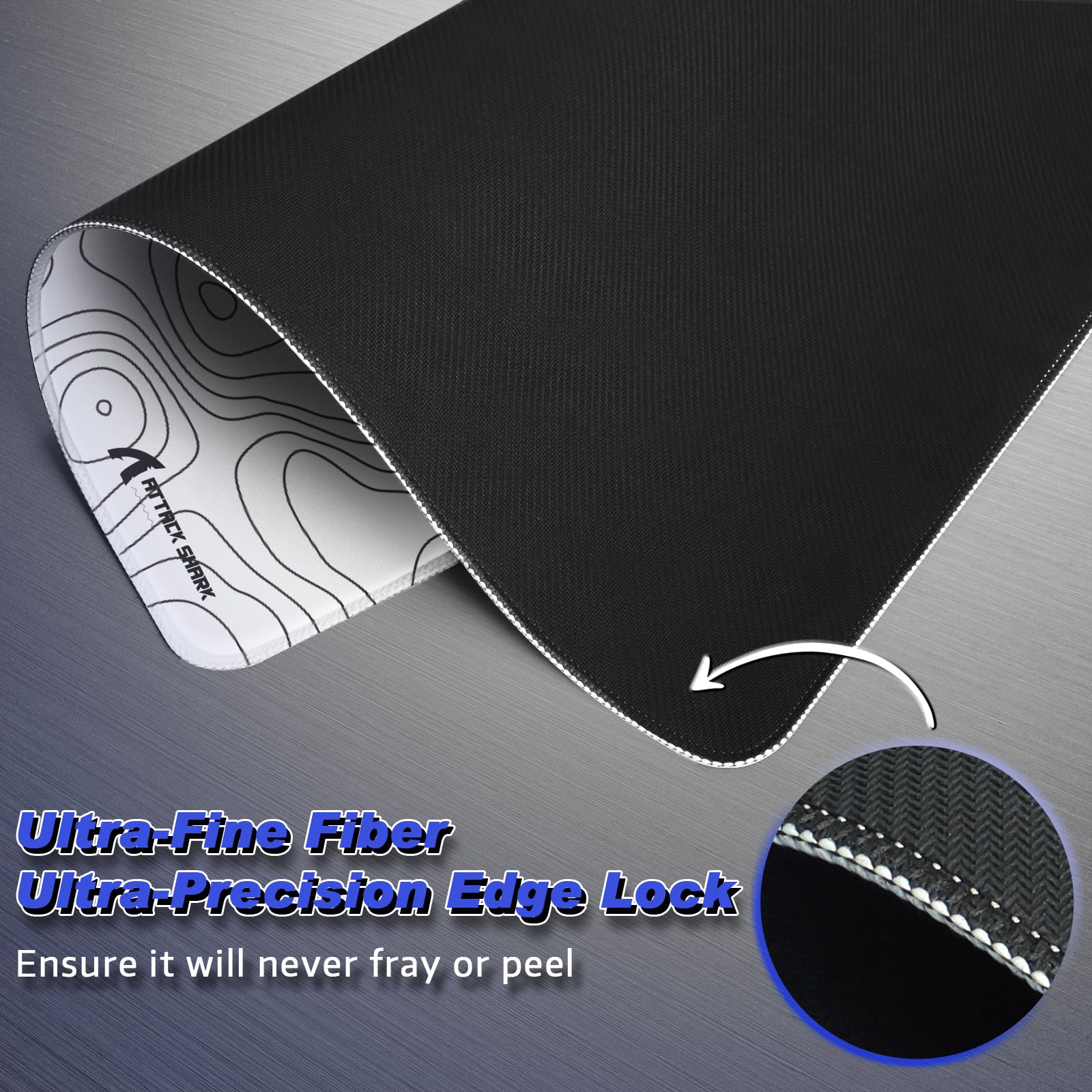 ATTACK SHARK CM02 Tapis De Souris ESport Gaming, 450x400x4 MM, Surface Lisse Et Texturée, Base Antidérapante En Caoutchouc, Bords En Micro-maille