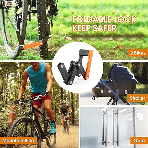 Miniatura 7 de Cerradura de bicicleta plegable compacta con 3 llaves, cerraduras de seguridad antirrobo de 2.06 pies, cerradura de cadena de seguridad de bicicleta