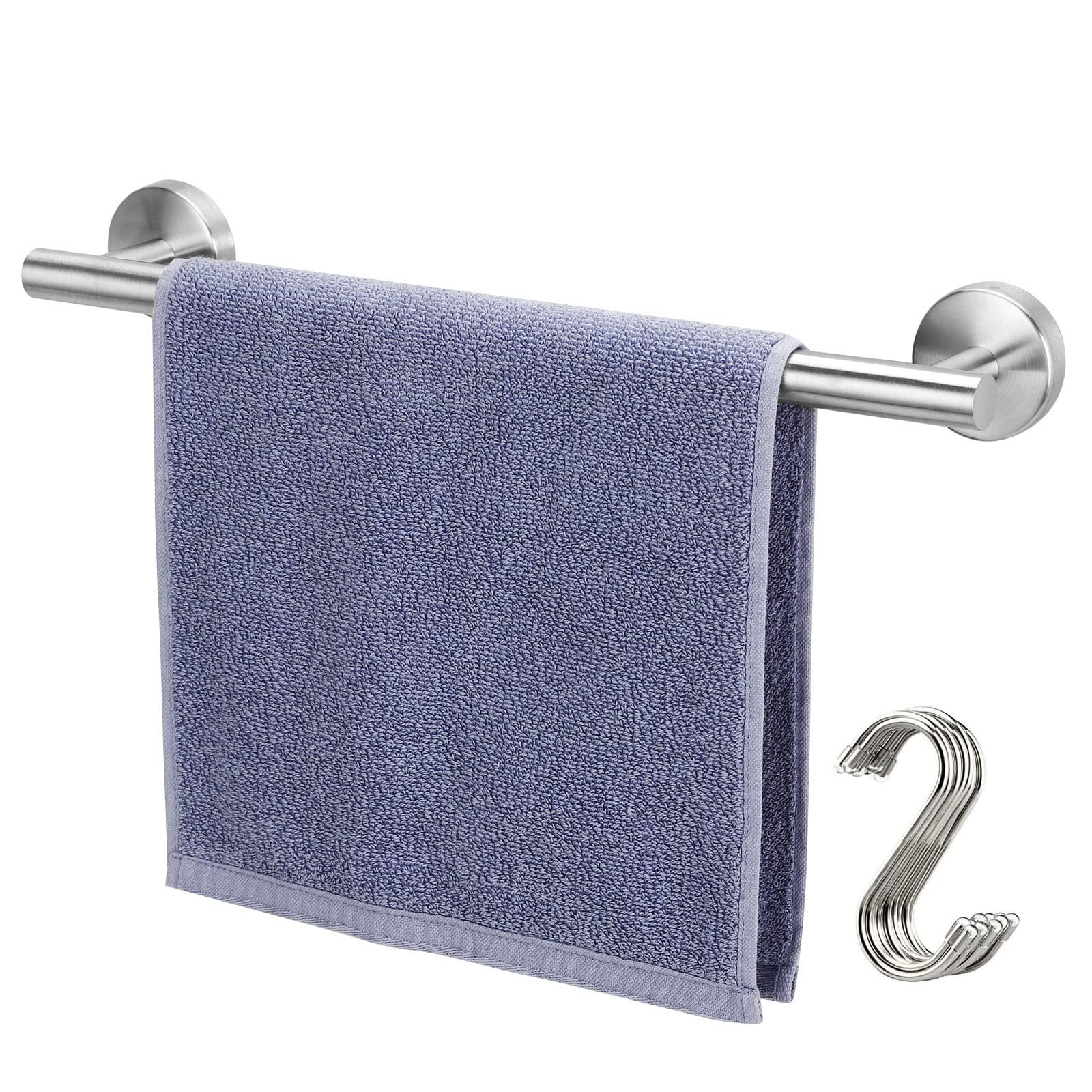 Songtec Brushed  Towel  Bar 16-Inch & 5 Solid Metal Hooks, SUS304 Stainless Steel Bath  Towel  Rack RUSTPROOF  Wall  Mount - Brushed Nickle