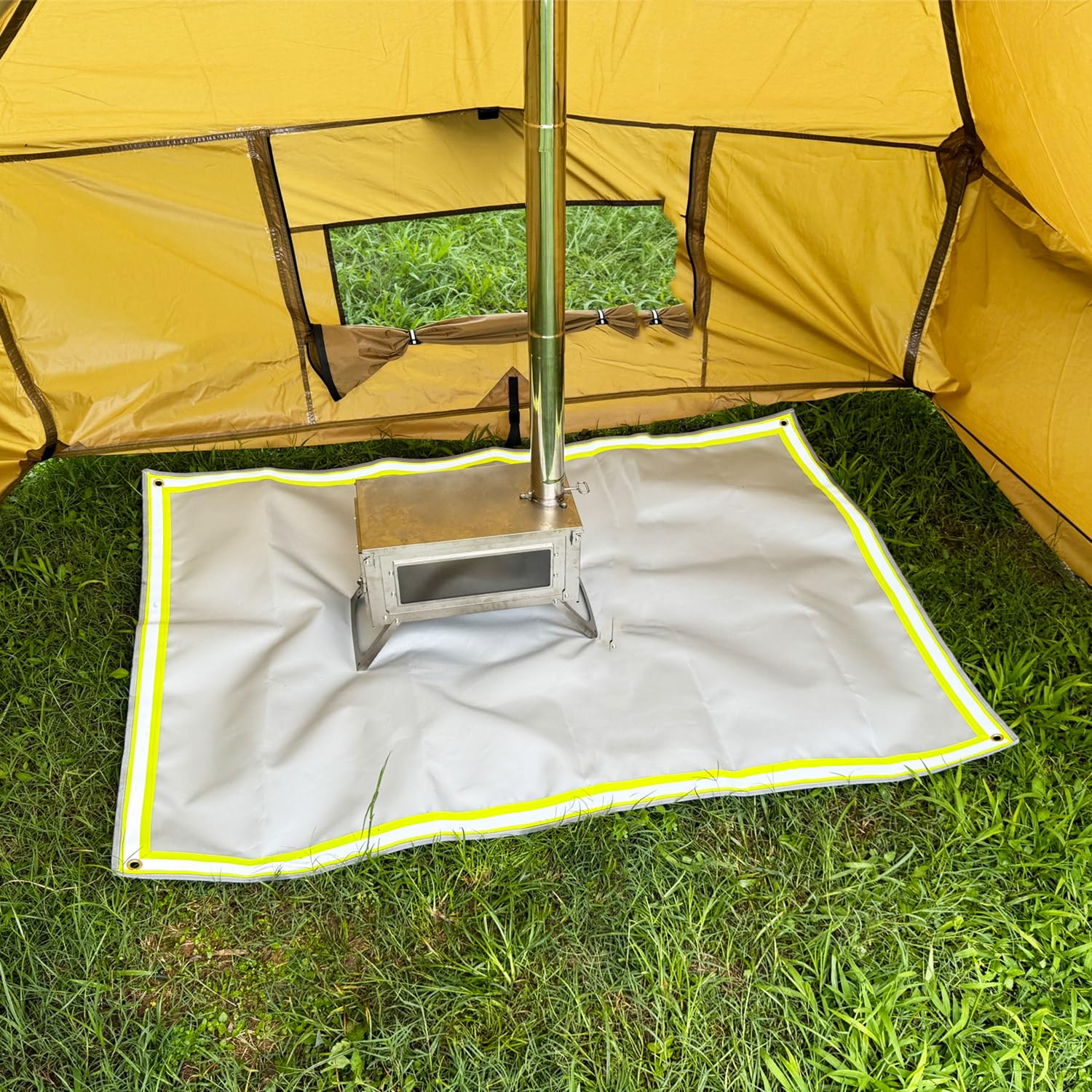 SoloWilder Tapis de poêle à bois 99,1 x 150 cm pour brasero de tente, poêle, terrasse, pelouse, pelouse, camping, protection d'isolation