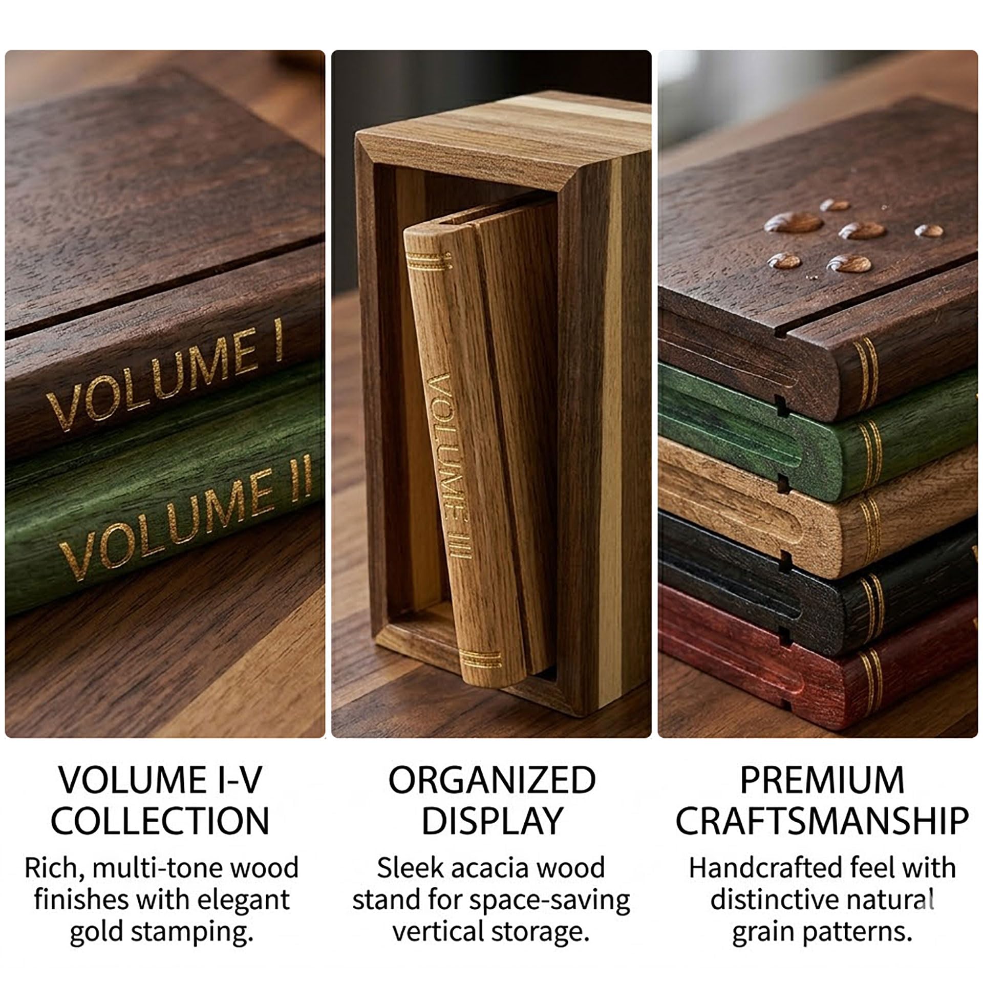 Book Coasters Zestaw 5 podstawek z drewna akacjowego, z uchwytem na napoje, do baru, filiżanki, szklanki, podstawki na stół, dekoracyjne, prezenty, 2 zestawy 5,9 x 8 x 14,5 cm