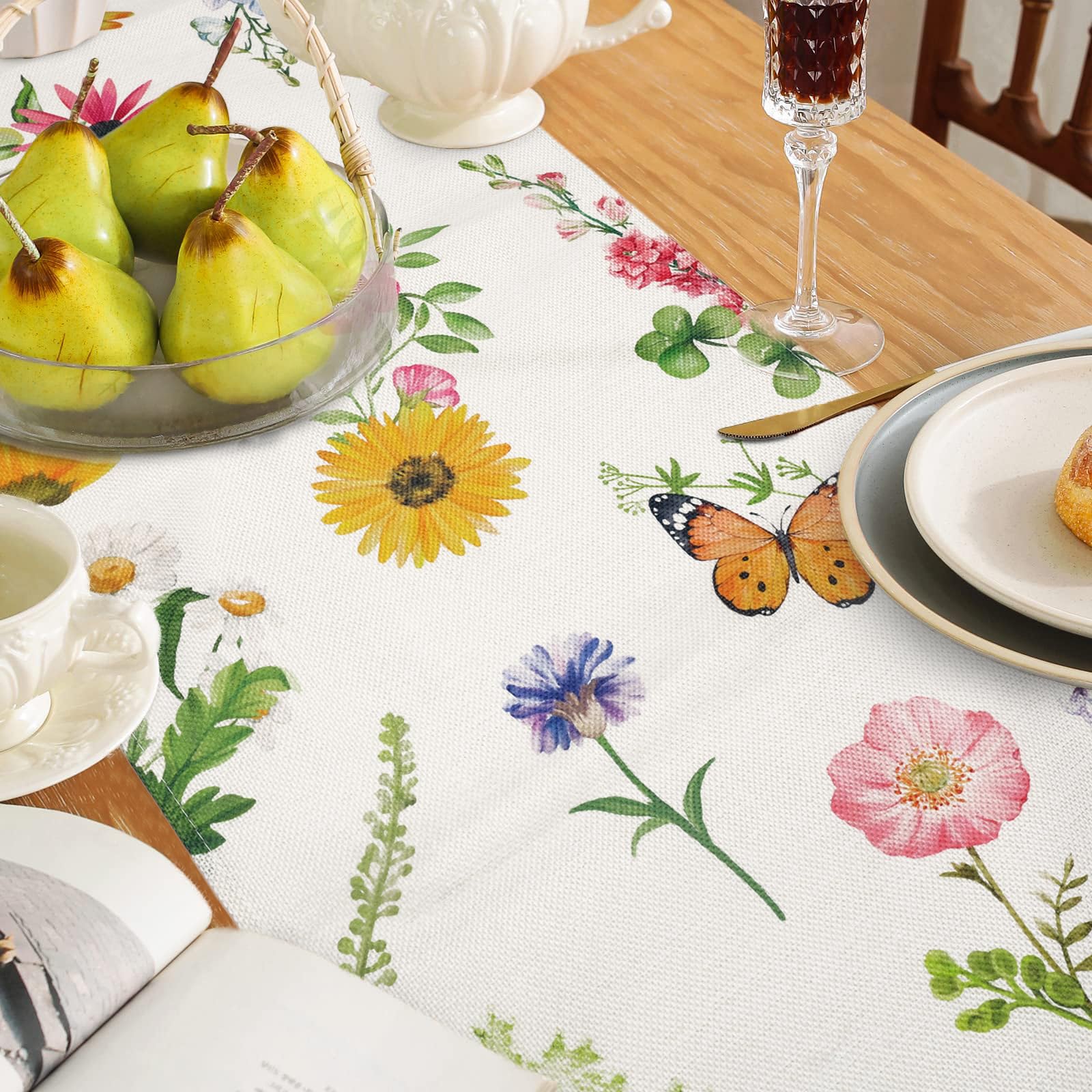 Wildflowers & Butterfly Spring Table Runner - 13x90 Inch Floral Farmhouse Decor For Dining Table, Kitchen, Indoor & Outdoor