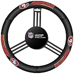 Fremont Die NFL New England Patriots Leather Steering Wheel Cover, Fits Most Steering Wheels, Black/Team Colors
